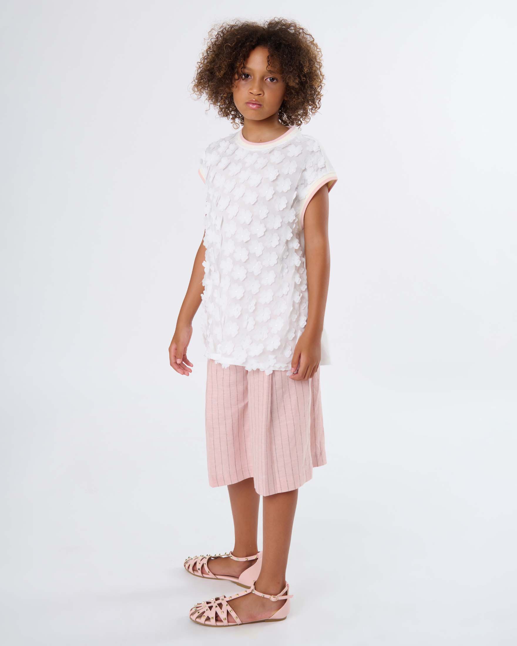 Bermuda rosa gessato Manila Grace in misto lino con pinces image
