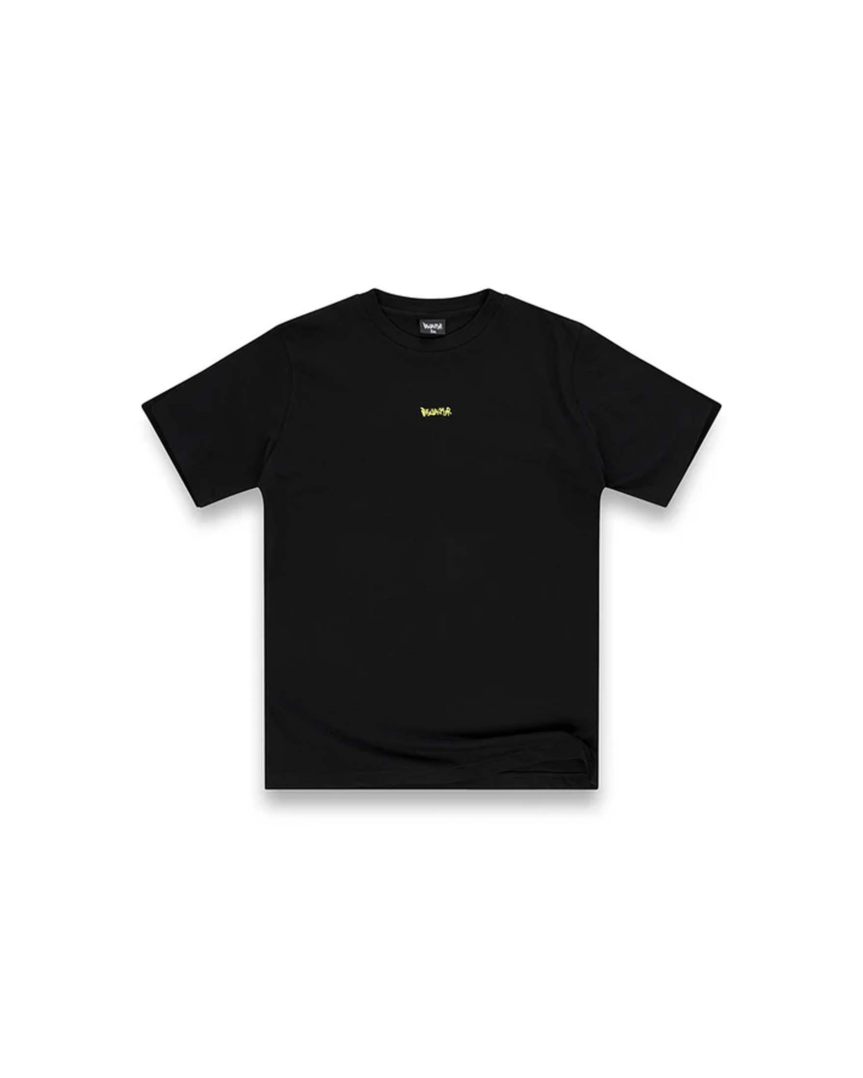 T-shirt nera Disclaimer con maxi stampe graffiti sul retro