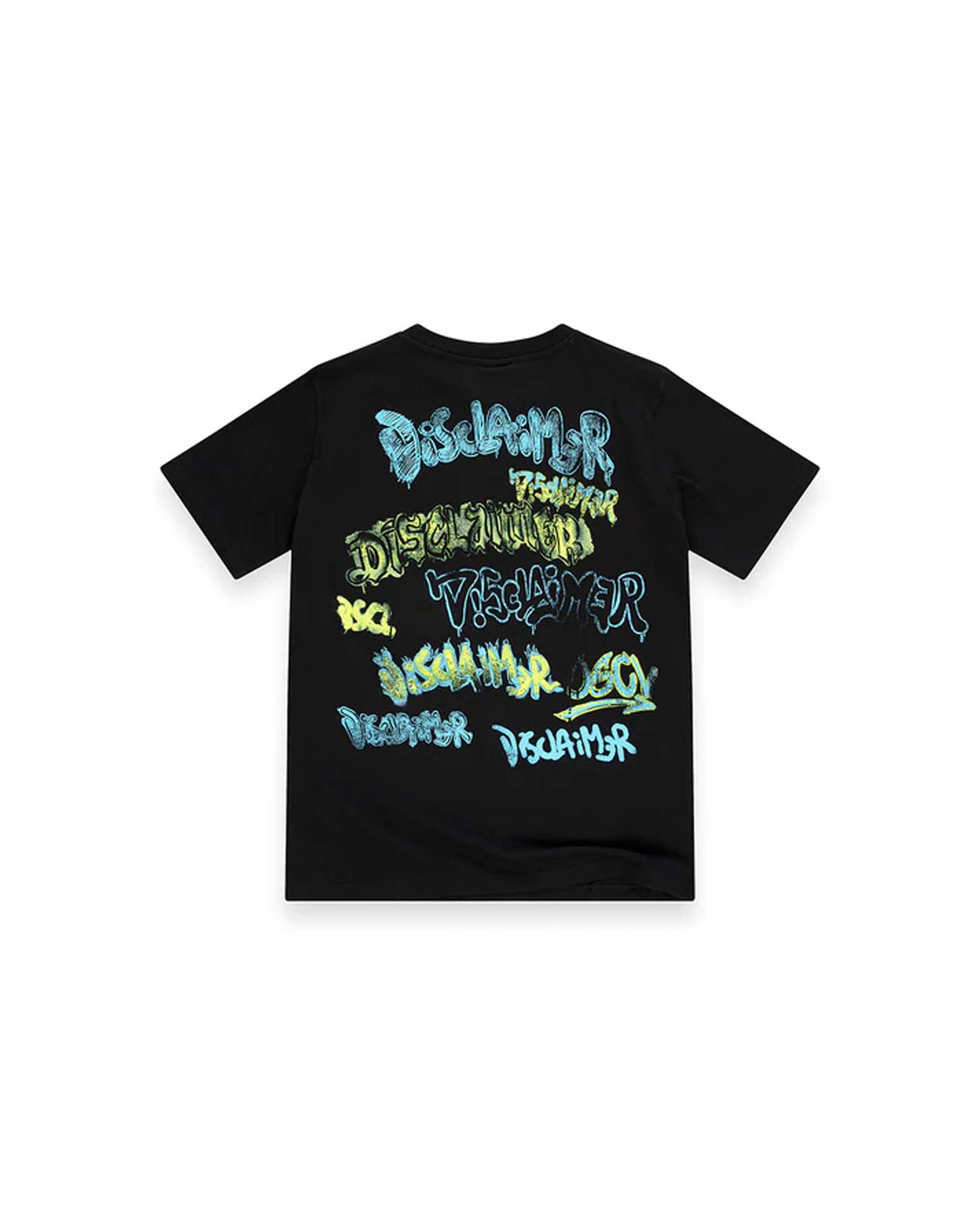 T-shirt nera Disclaimer con maxi stampe graffiti sul retro image