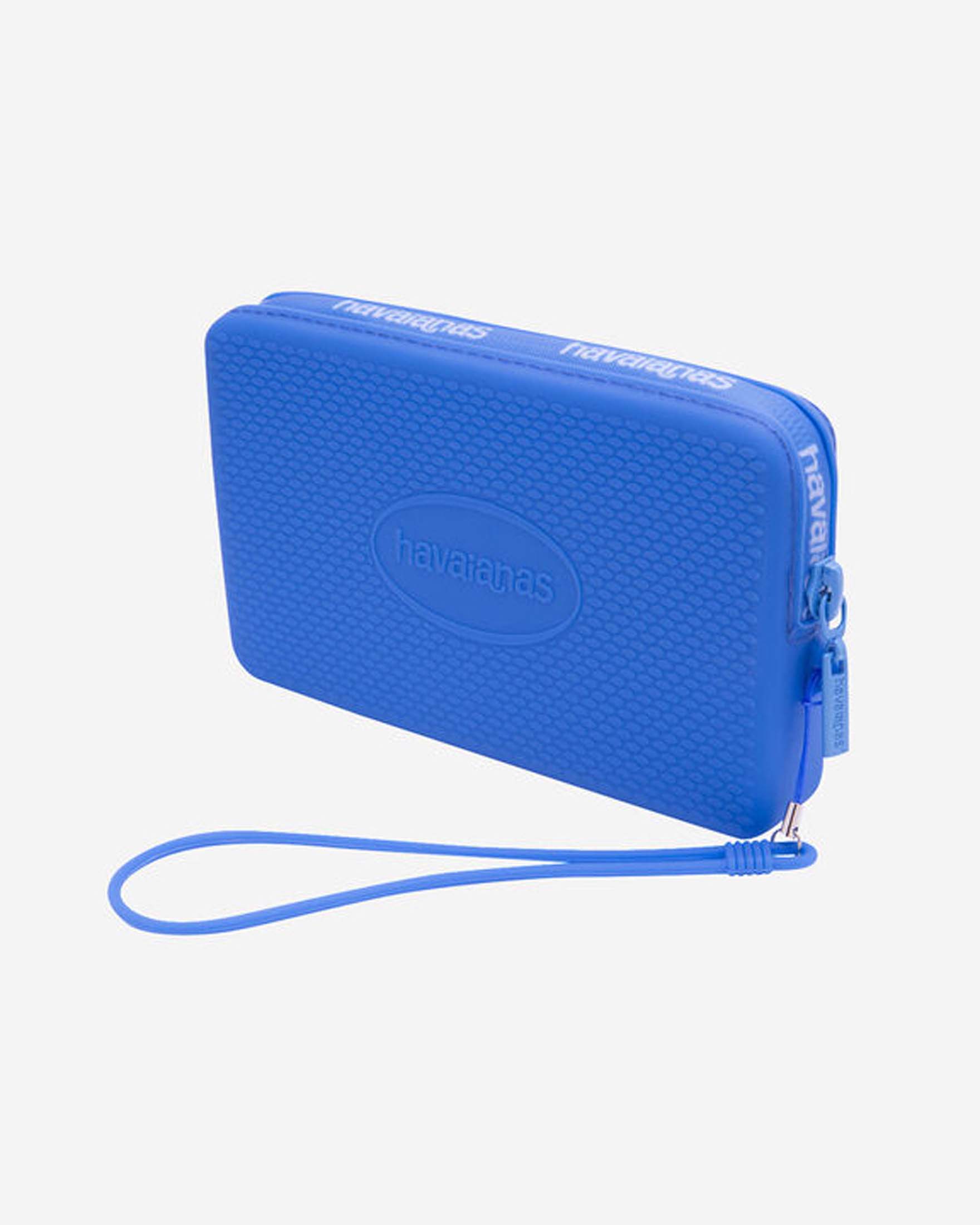 Mini Bag Logo Havaianas celeste in silicone con chiusura zip e passamano abbinato