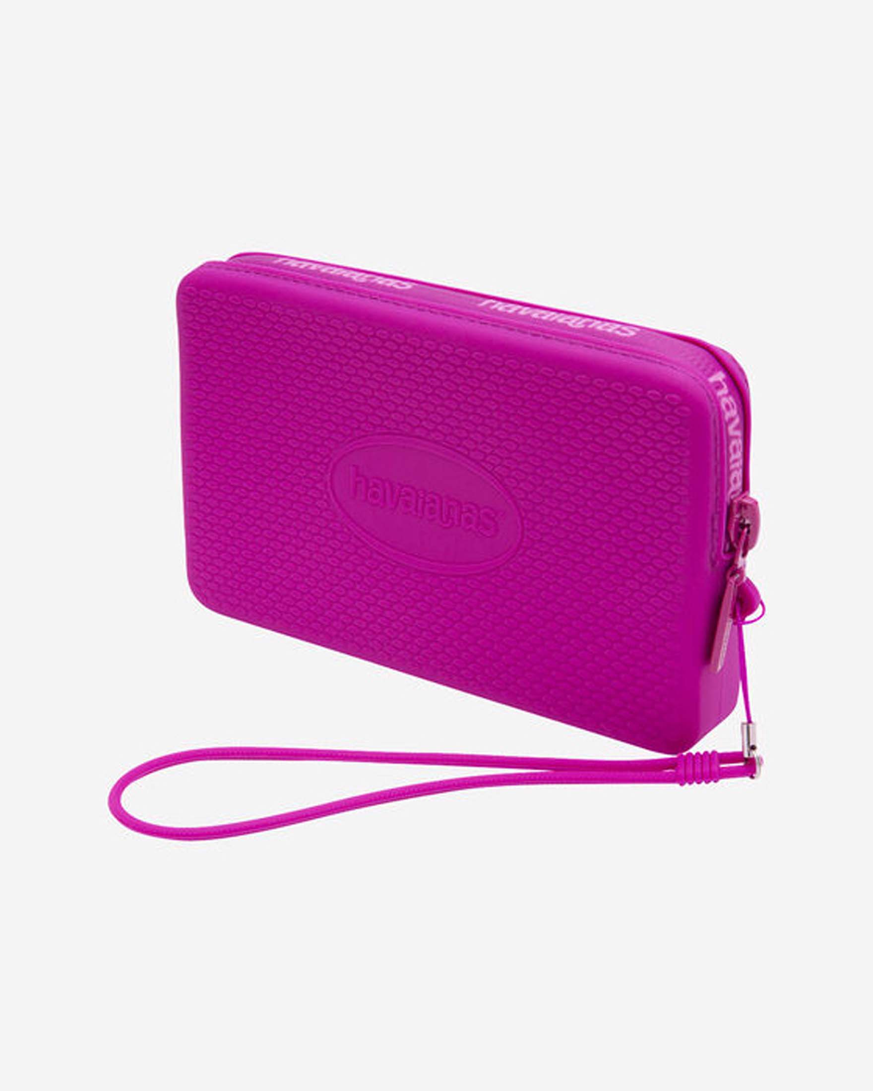 Mini Bag Logo fucsia in silicone con chiusura zip e passamano abbinato