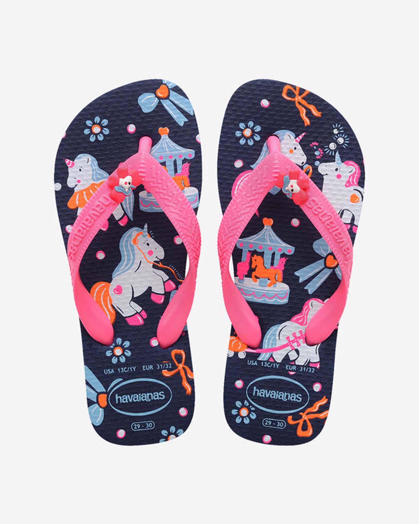 Havaianas Kids Fantasy blu con fantasia unicorni e fascetta rosa