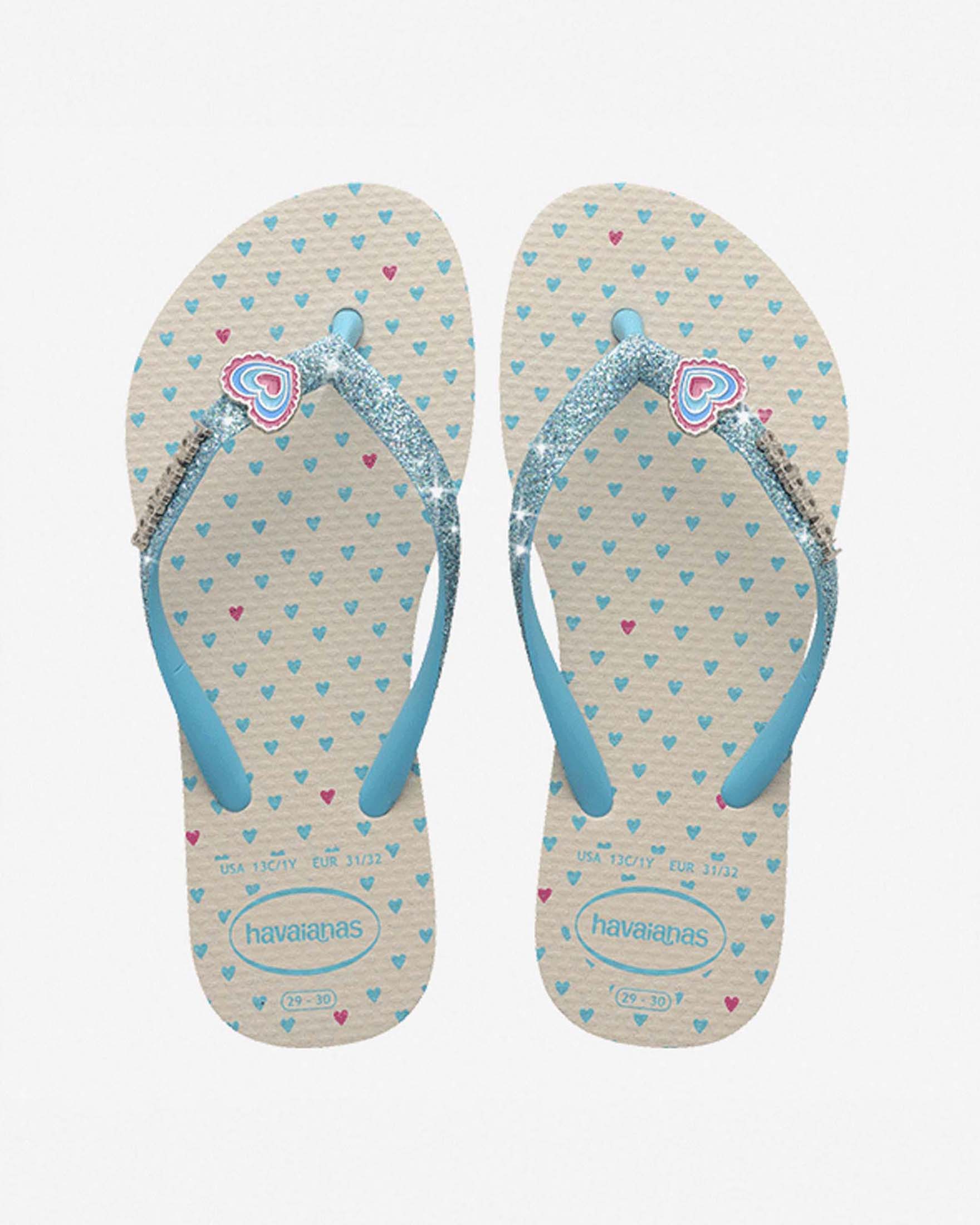 Havaianas Kids Slim avorio con fantasia cuori e fascetta glitterata