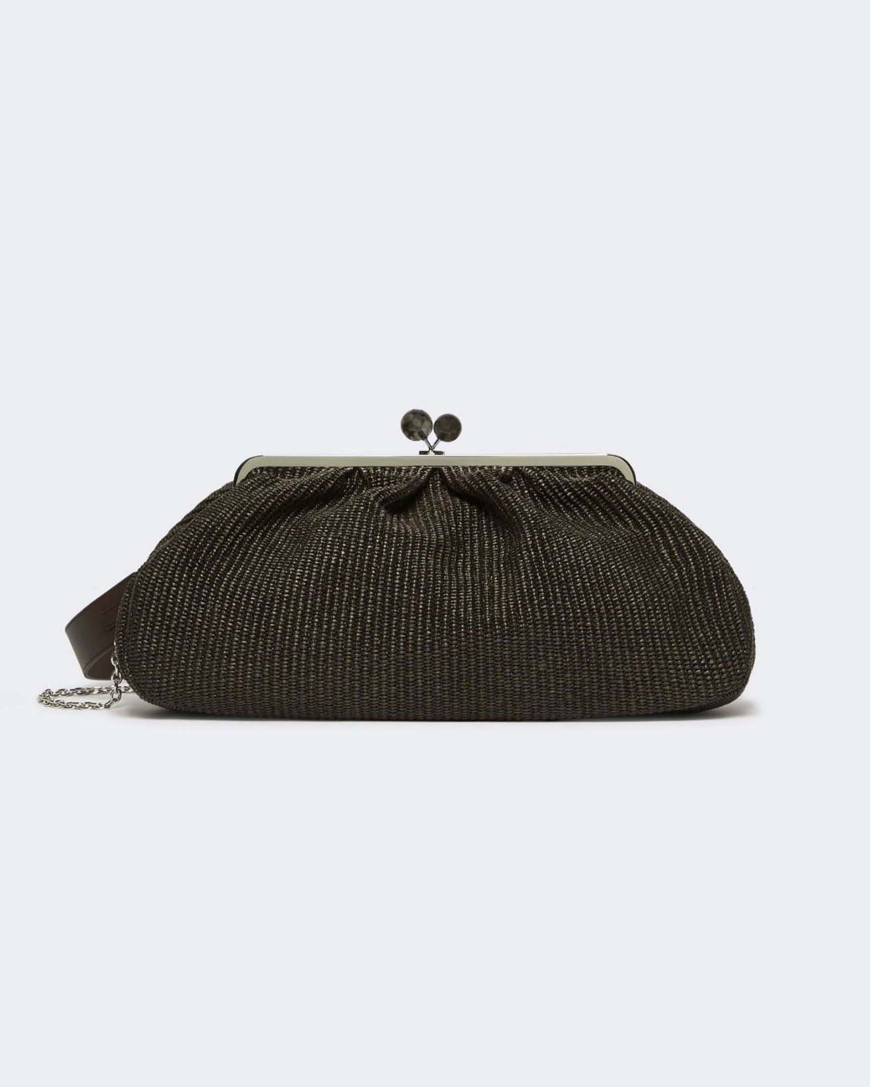 Pasticcino Bag Large Weekend Max Mara testa di moro in rafia condoppia tracolla removibile