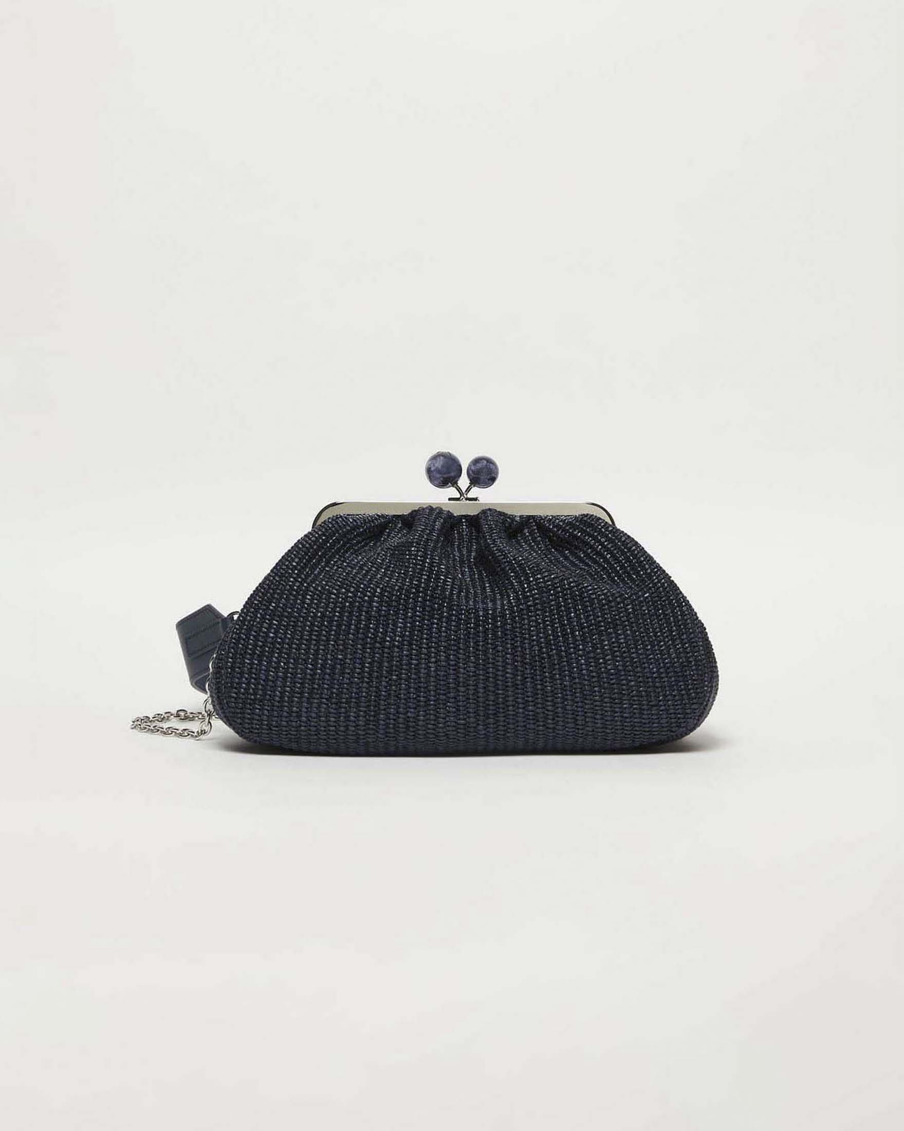 Pasticcino Bag Medium Weekend Max Mara blu in rafia con doppia tracolla removibile