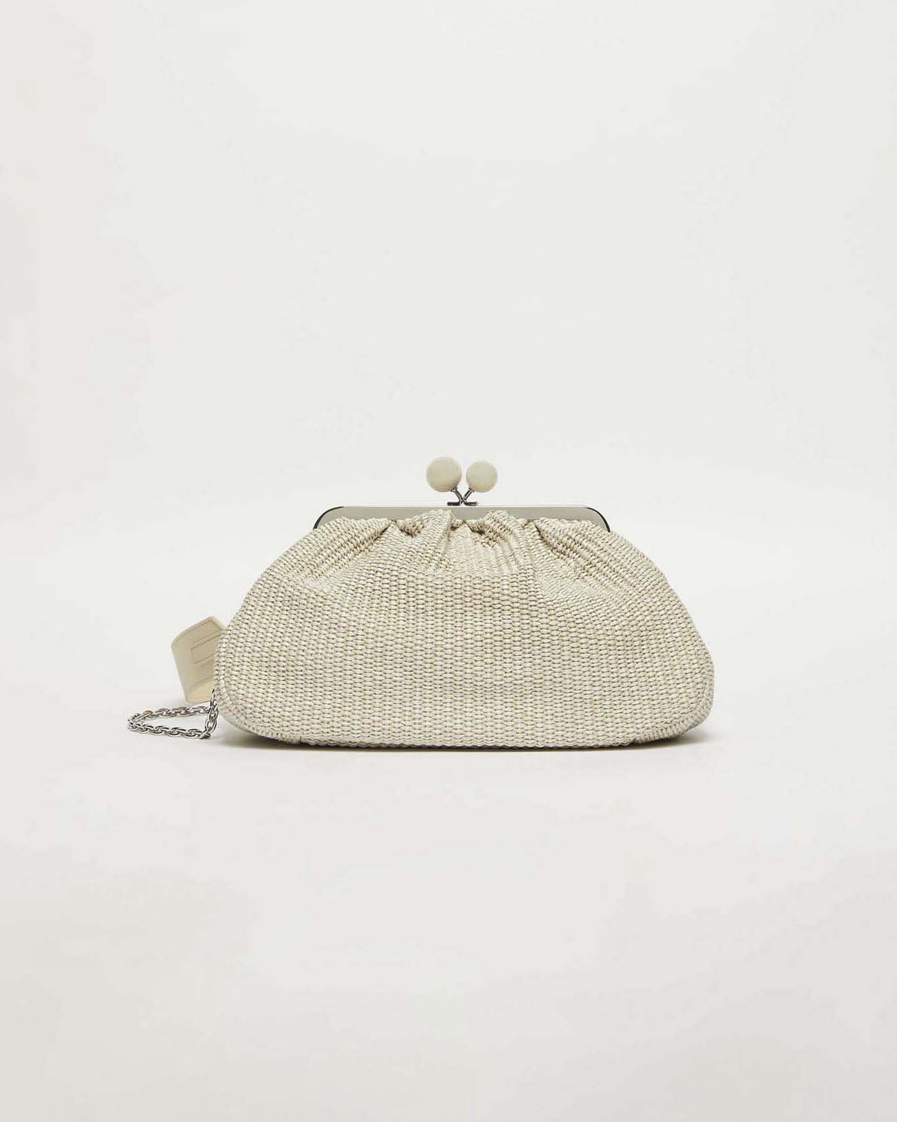 Pasticcino Bag Medium Weekend Max Mara color khaki in rafia con doppia tracolla removibile
