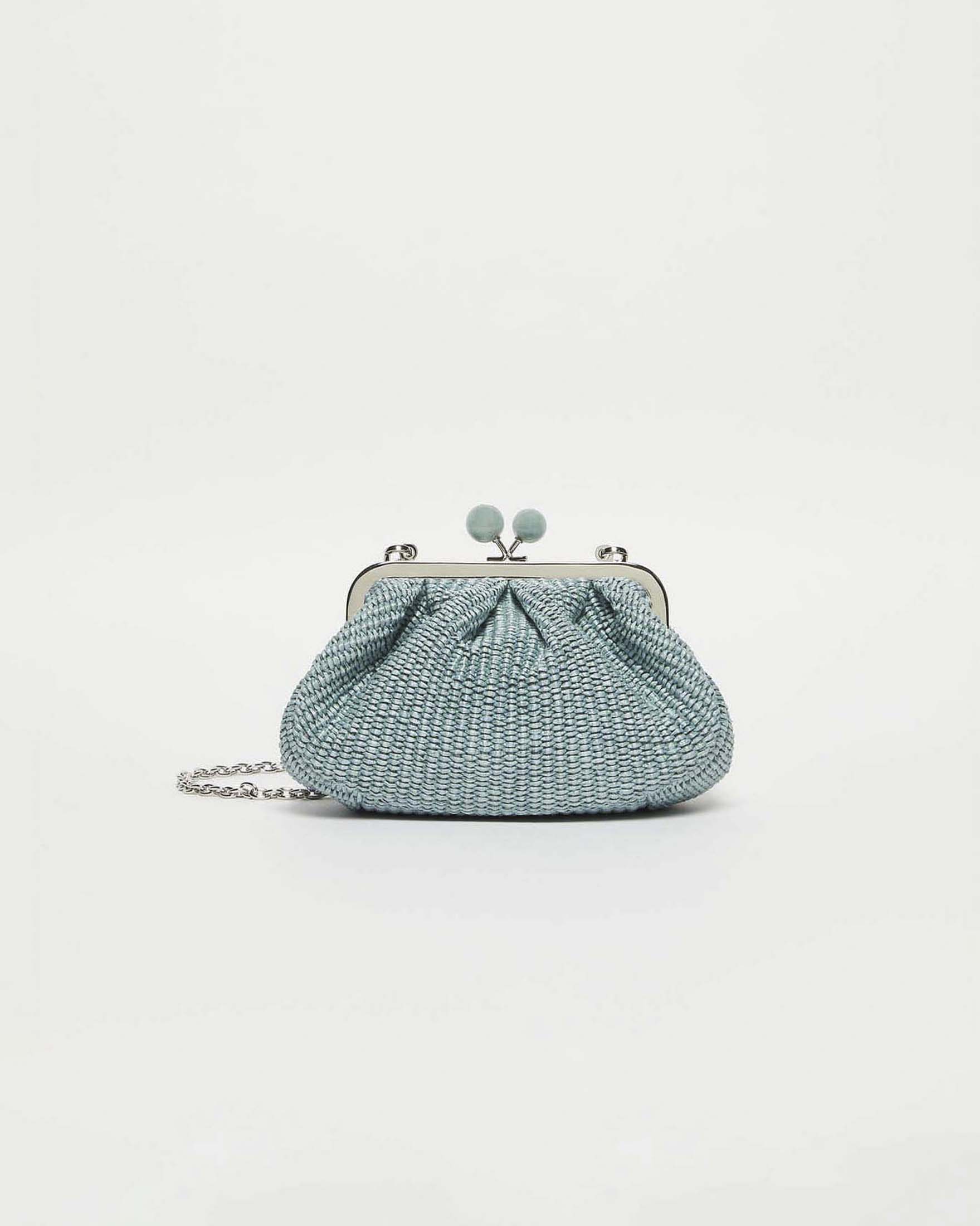Pasticcino Bag Small Weekend Max Mara color acqua in rafia con tracolla a catena