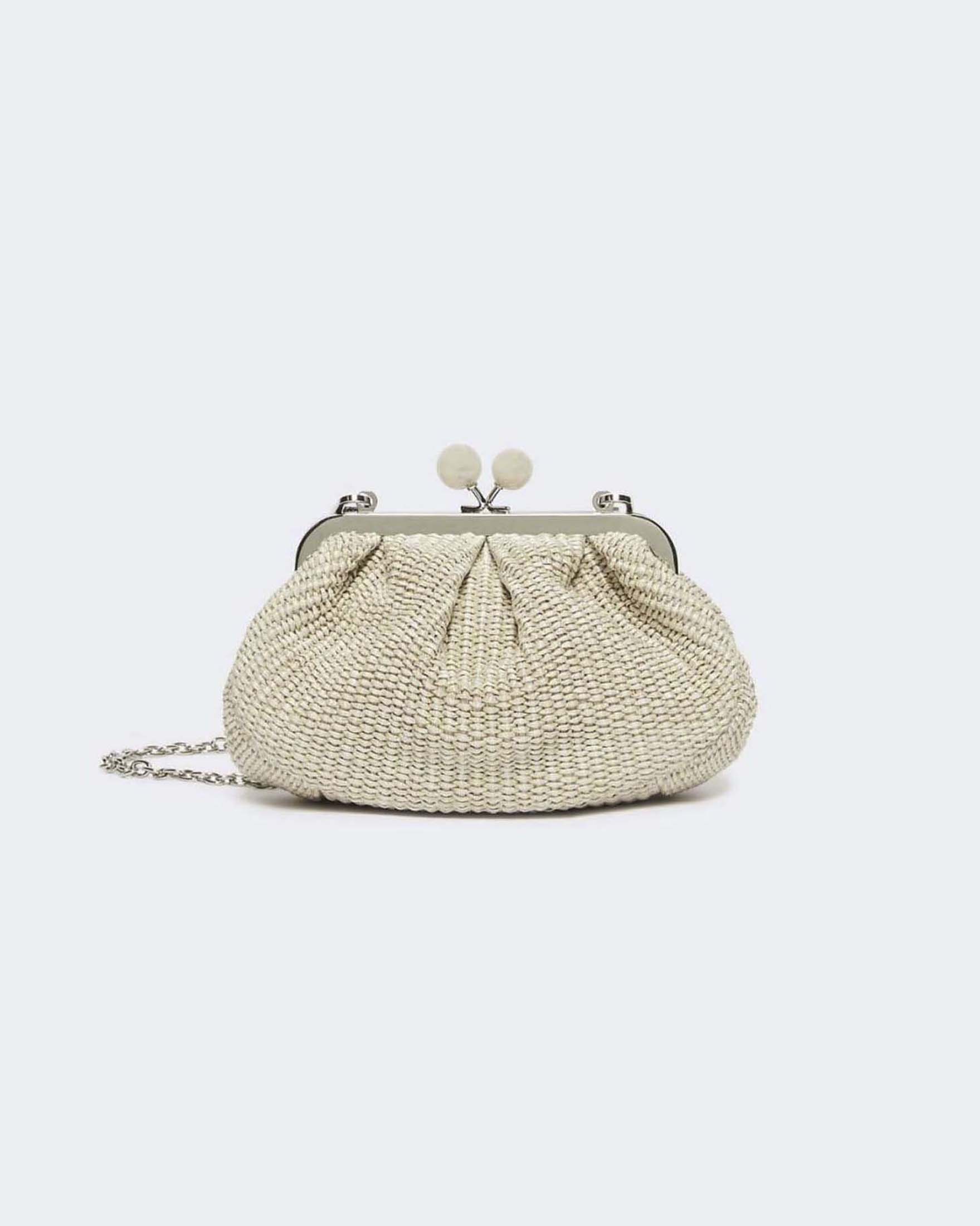 Pasticcino Bag Small Weekend Max Mara color khaki in rafia con tracolla a catena