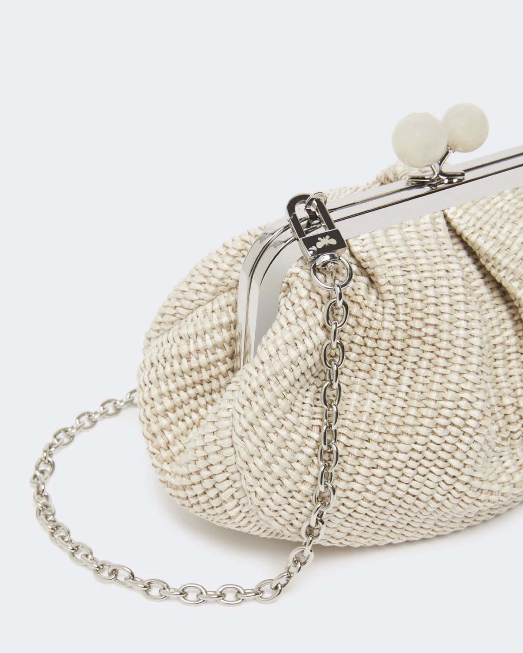 Pasticcino Bag Small Weekend Max Mara color khaki in rafia con tracolla a catena image