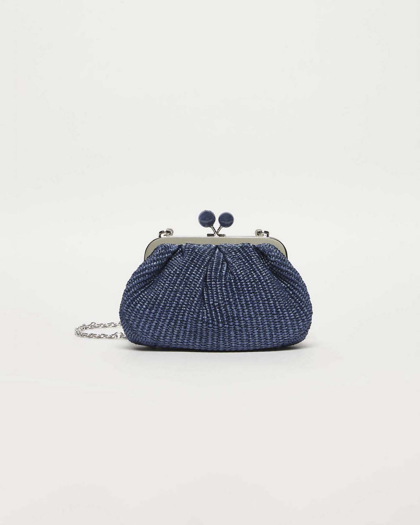 Pasticcino Bag Small Weekend Max Mara color avio in rafia con tracolla a catena