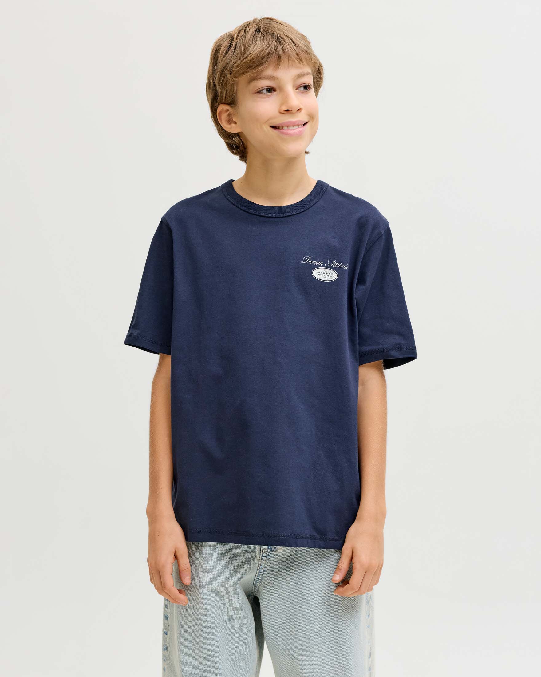 T-shirt blu in puro cotone con scritta Era of denim