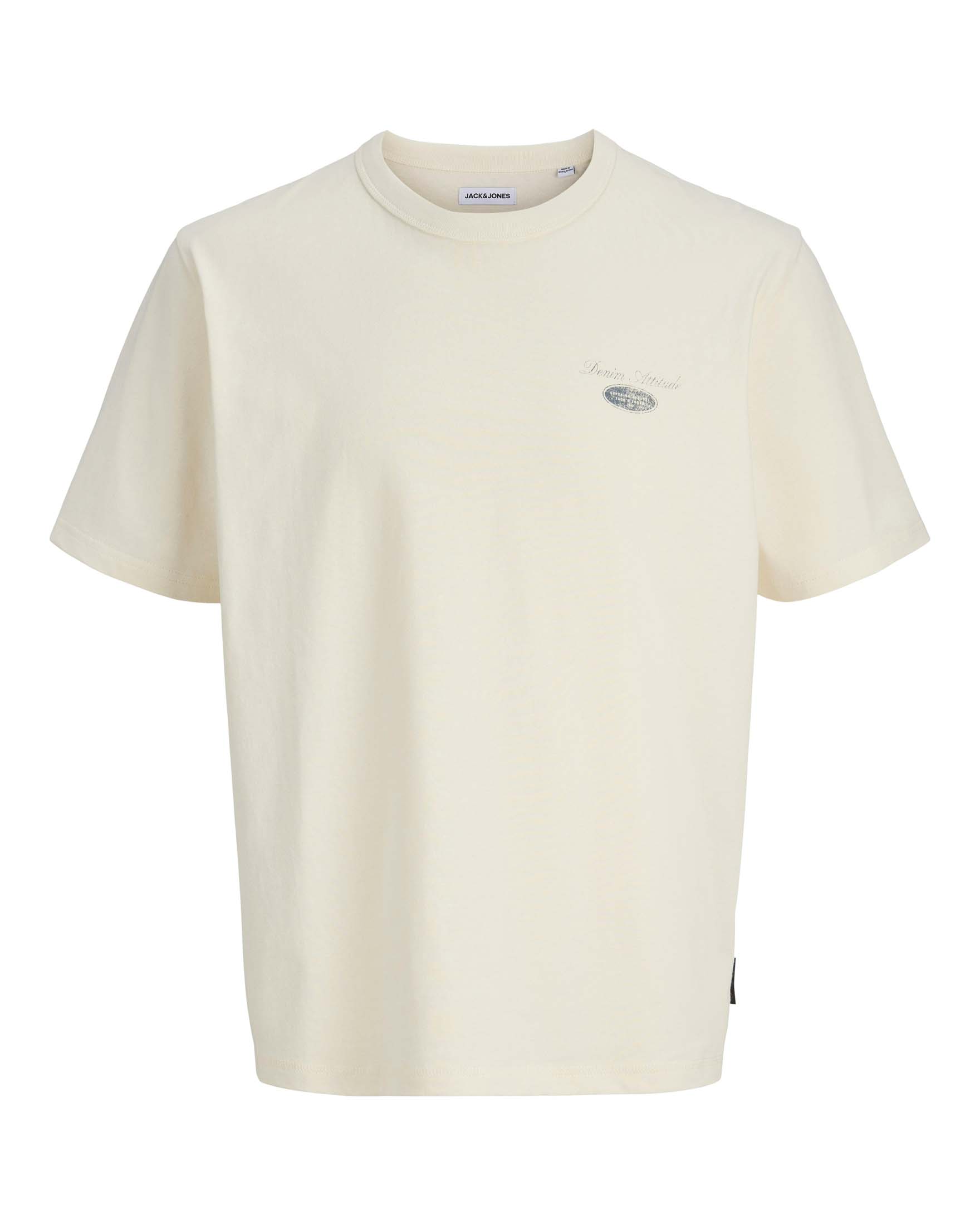T-shirt avorio in puro cotone con scritta Denim Attitude
