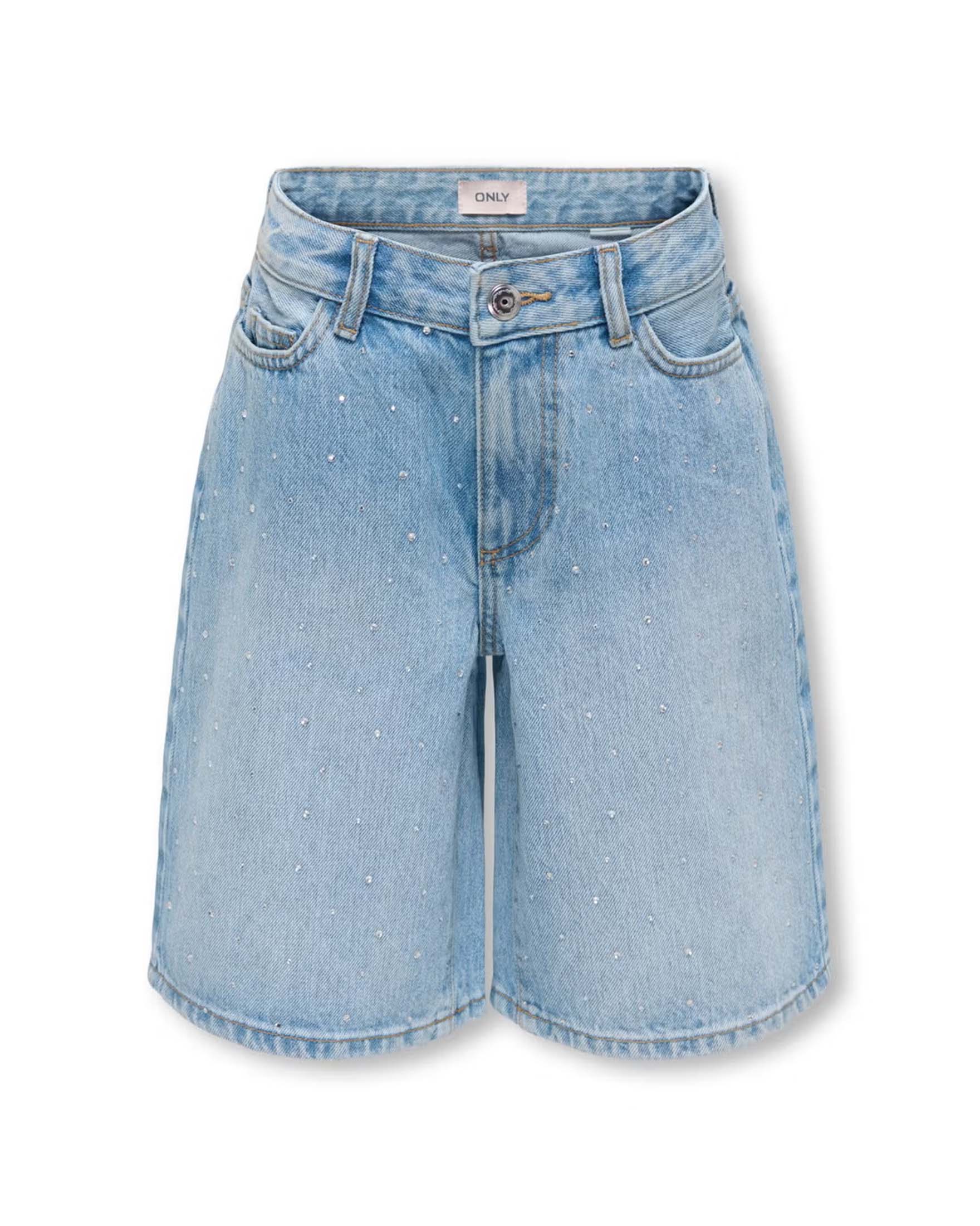 Jorts wide leg Kids Only in denim lavaggio chiaro stone washed con strass
