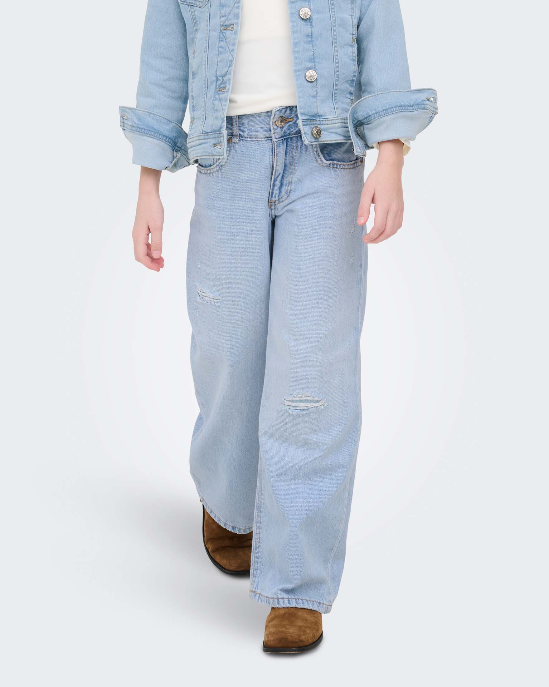 Jeans wide leg Kids Only lavaggio chiaro stone washed e baffature