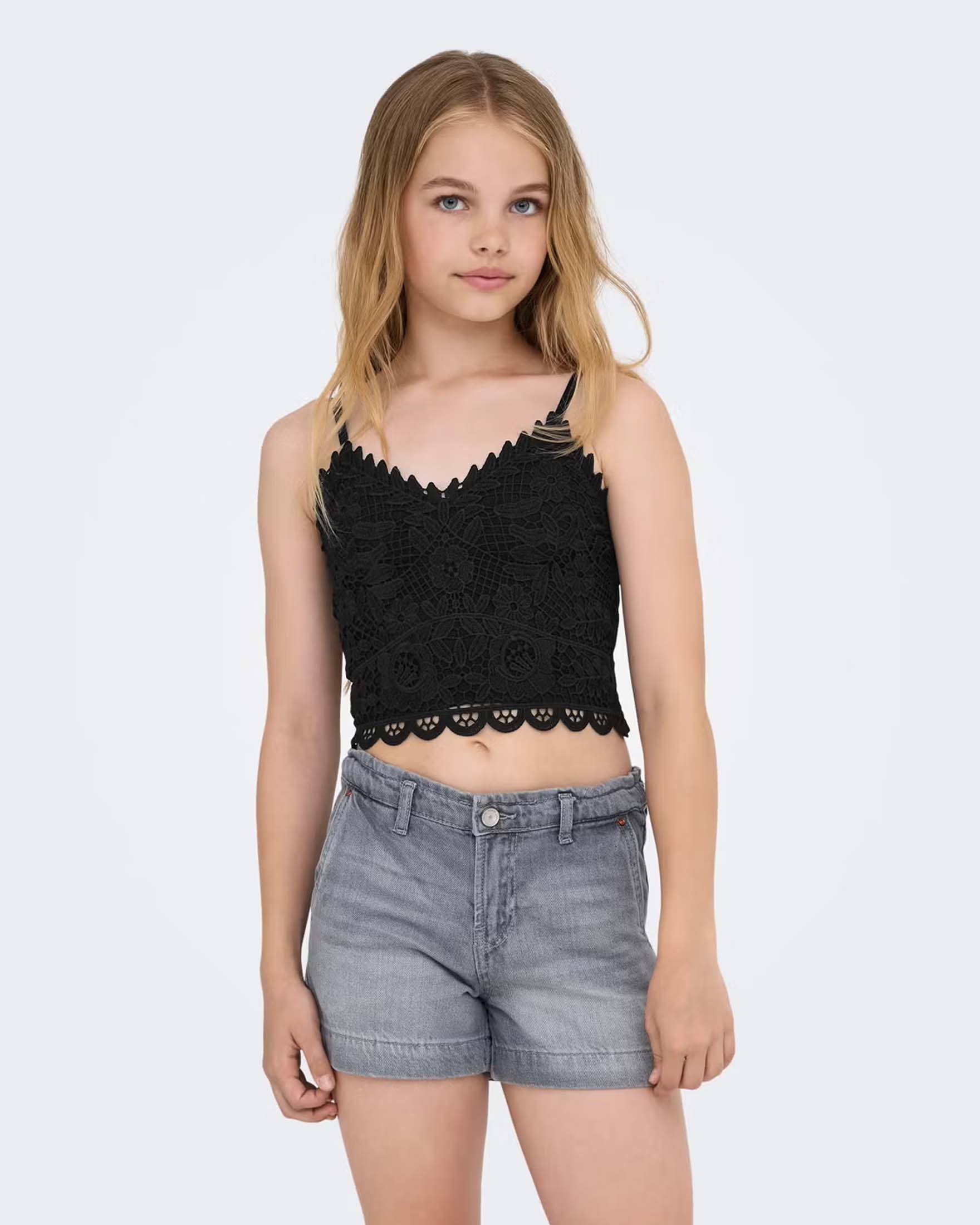 Top nero in pizzo Kids Only in misto viscosa