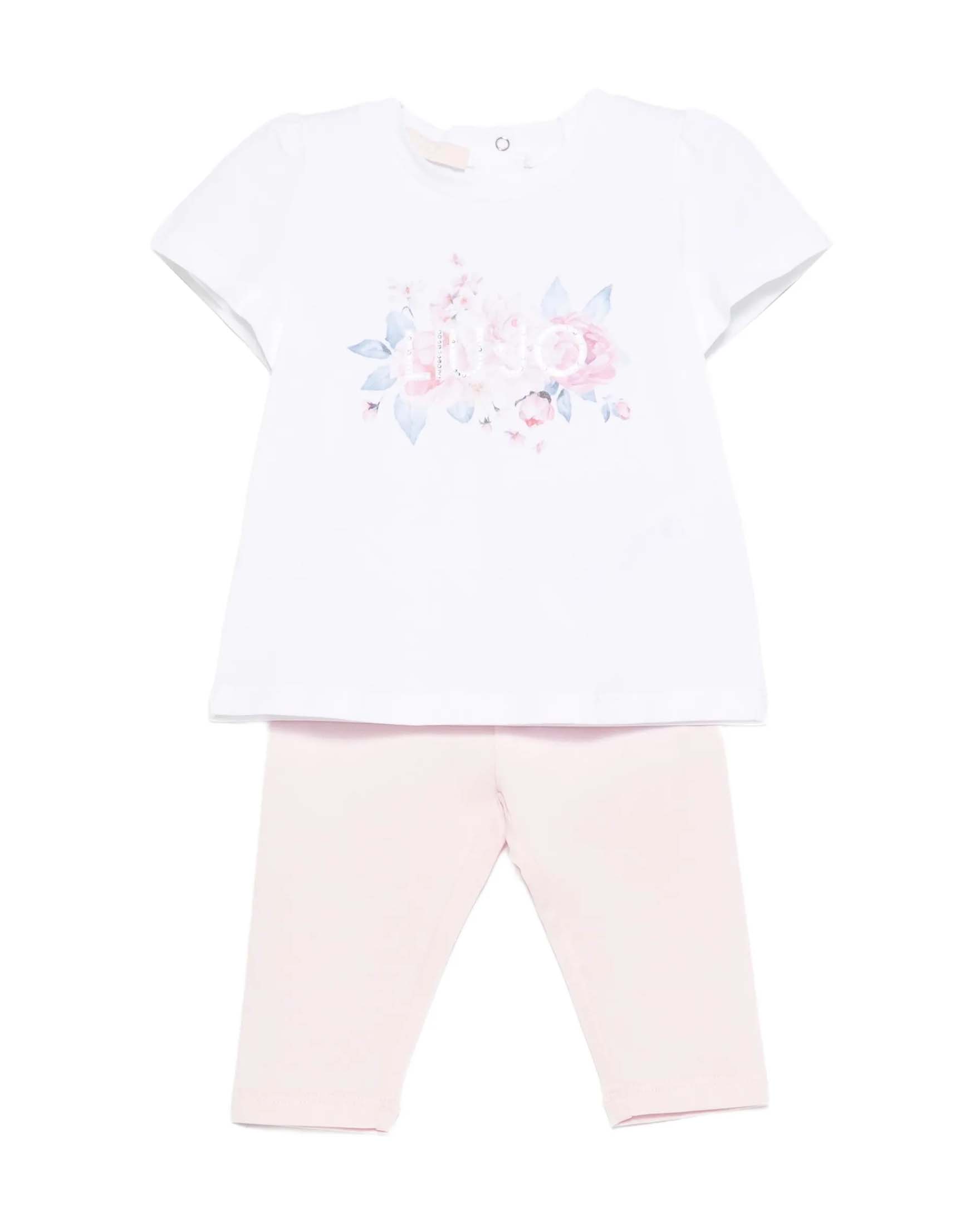 Completo t-shirt e leggins Liu Jo bianco e rosa in cotone stretch
