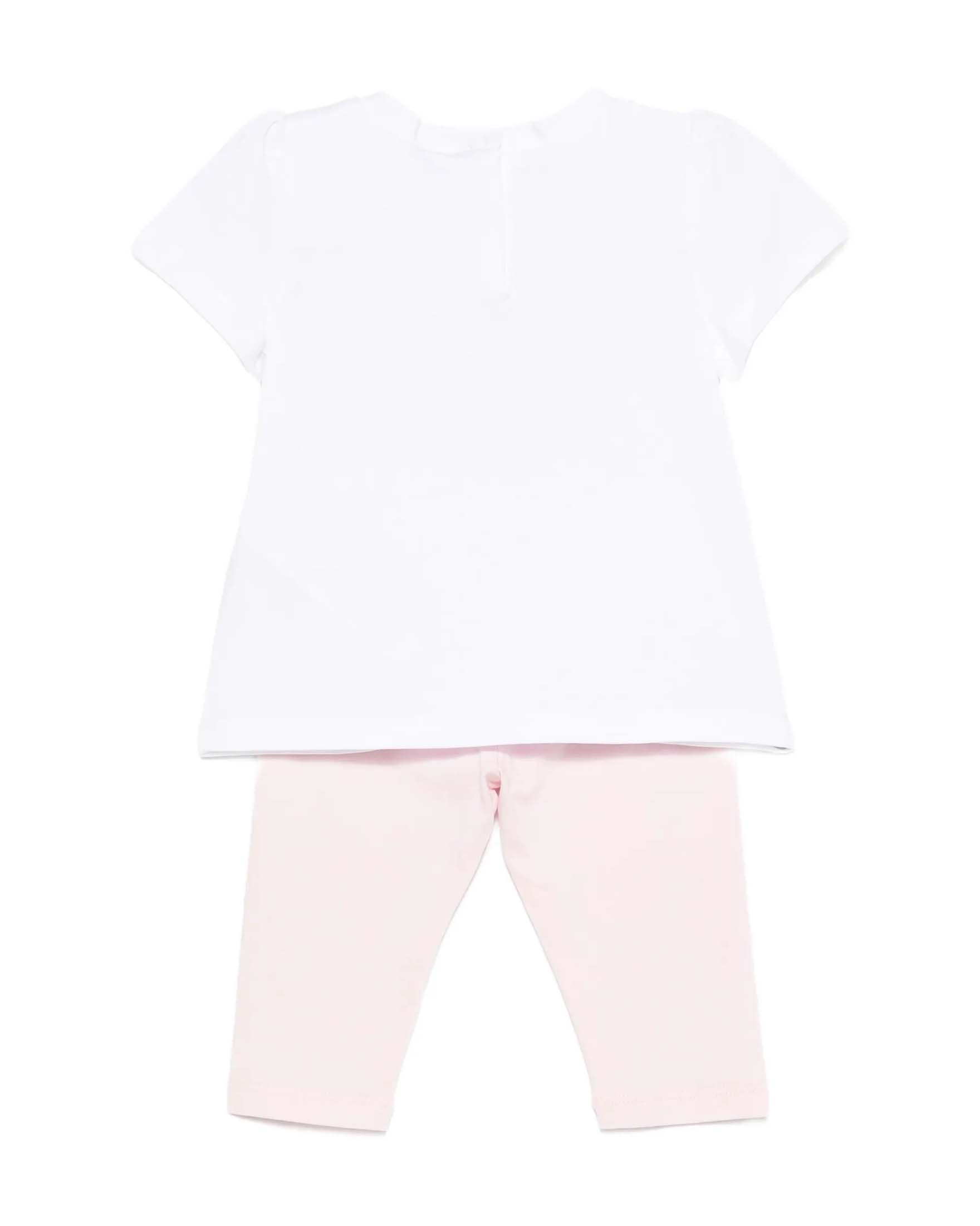 Completo t-shirt e leggins Liu Jo bianco e rosa in cotone stretch image