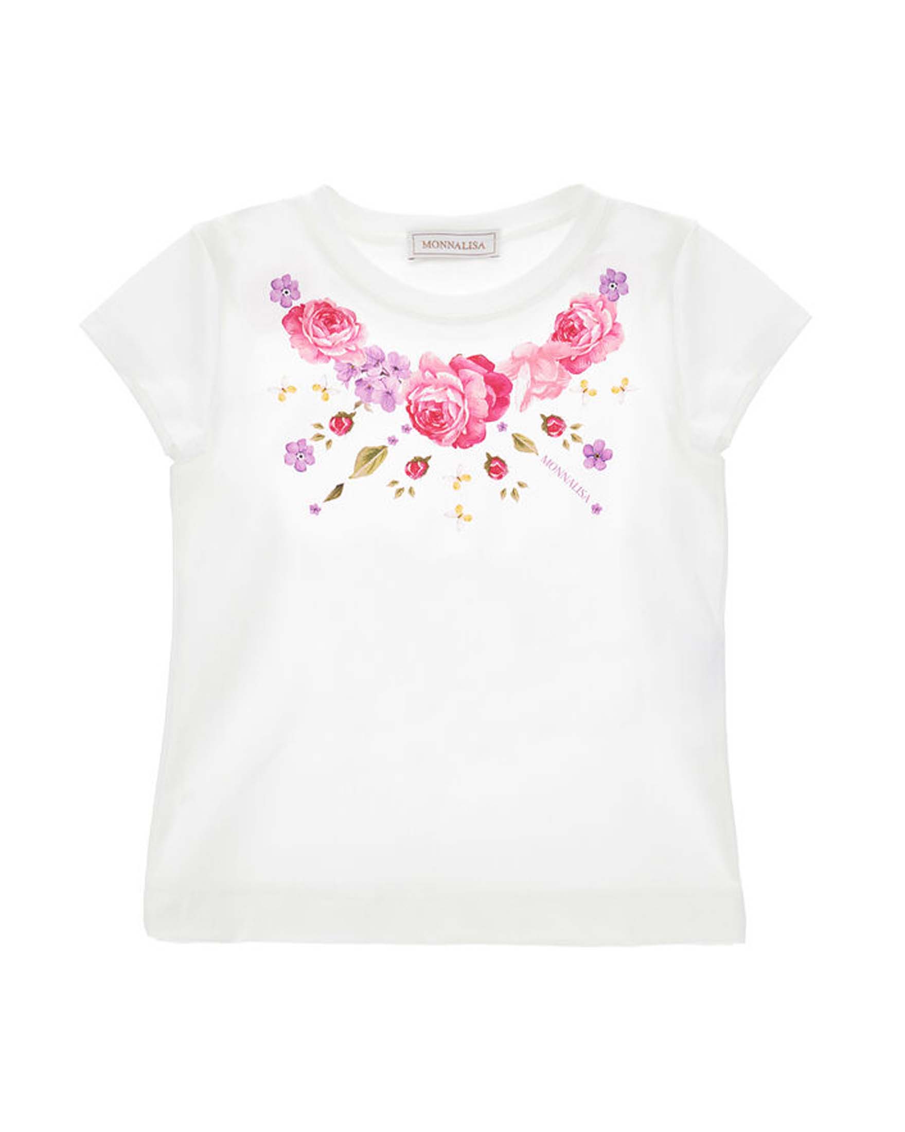 T-shirt bianca Monnalisa a maniche corte con stampa fiori