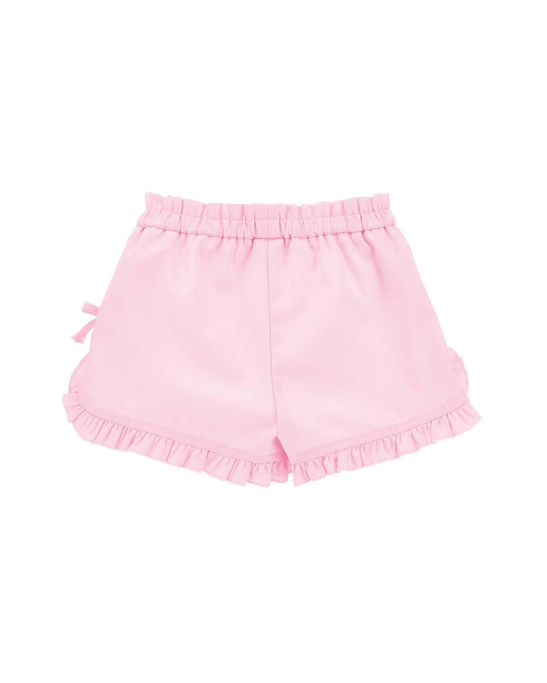 Short rosa Monnalisa in misto cotone stretch con rouches e fiocco image