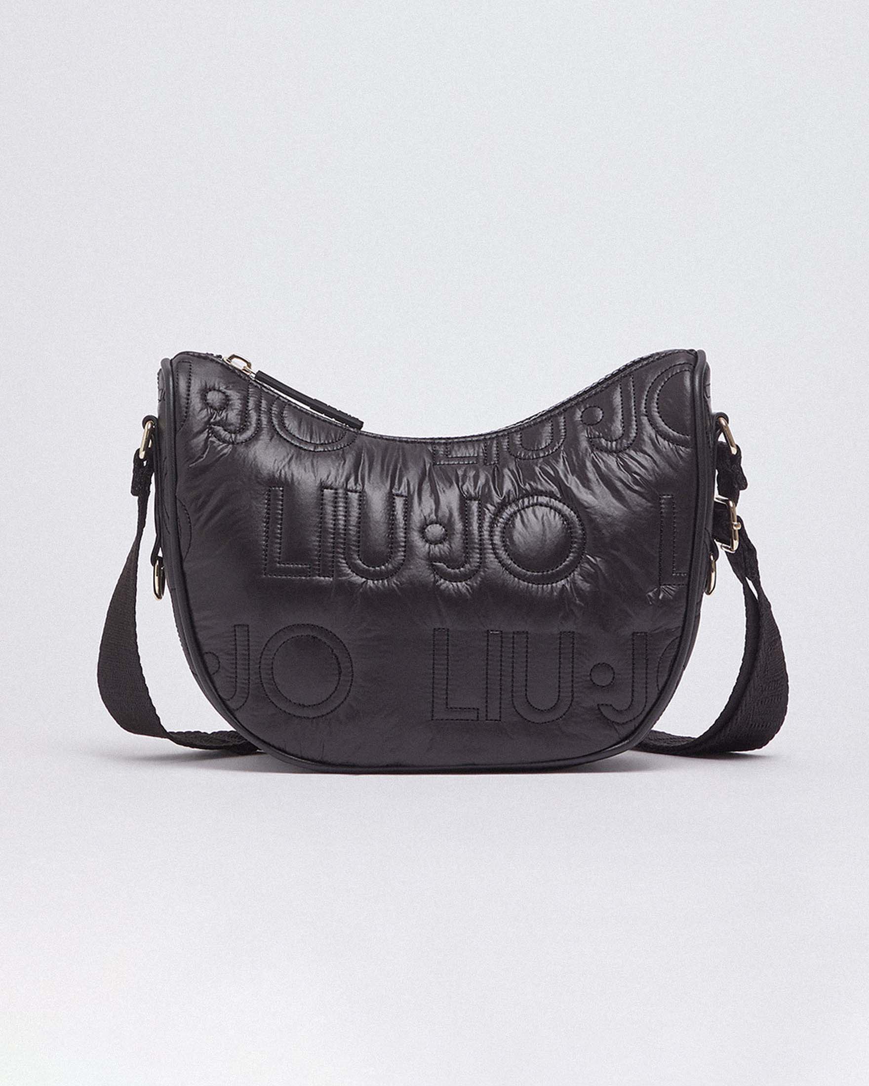 Borsa hobo Liu Jo Sport nera in nylon opaco con logo ricamato all over