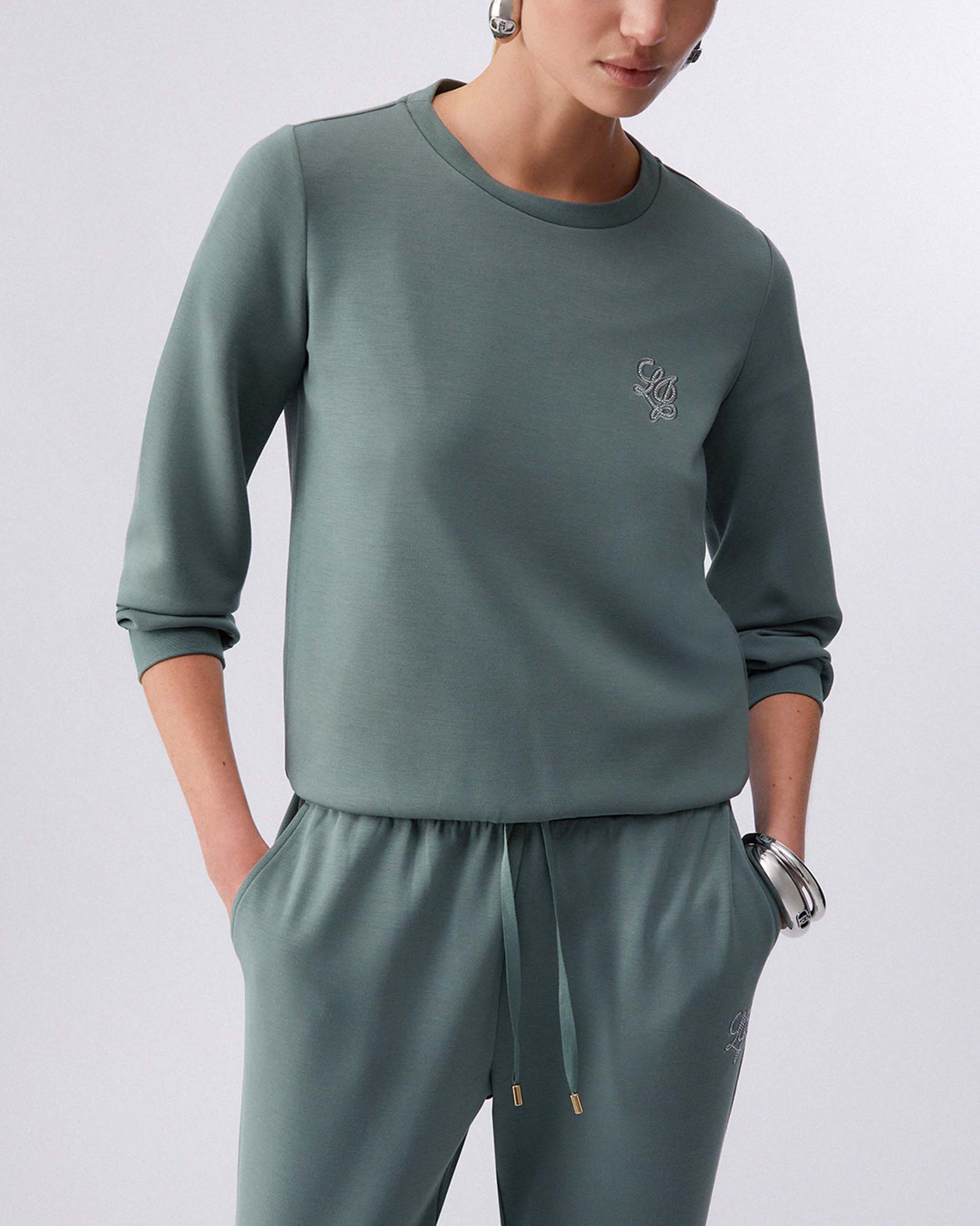 Felpa girocollo Liu Jo Sport color salvia in neoprene con logo ricamato image