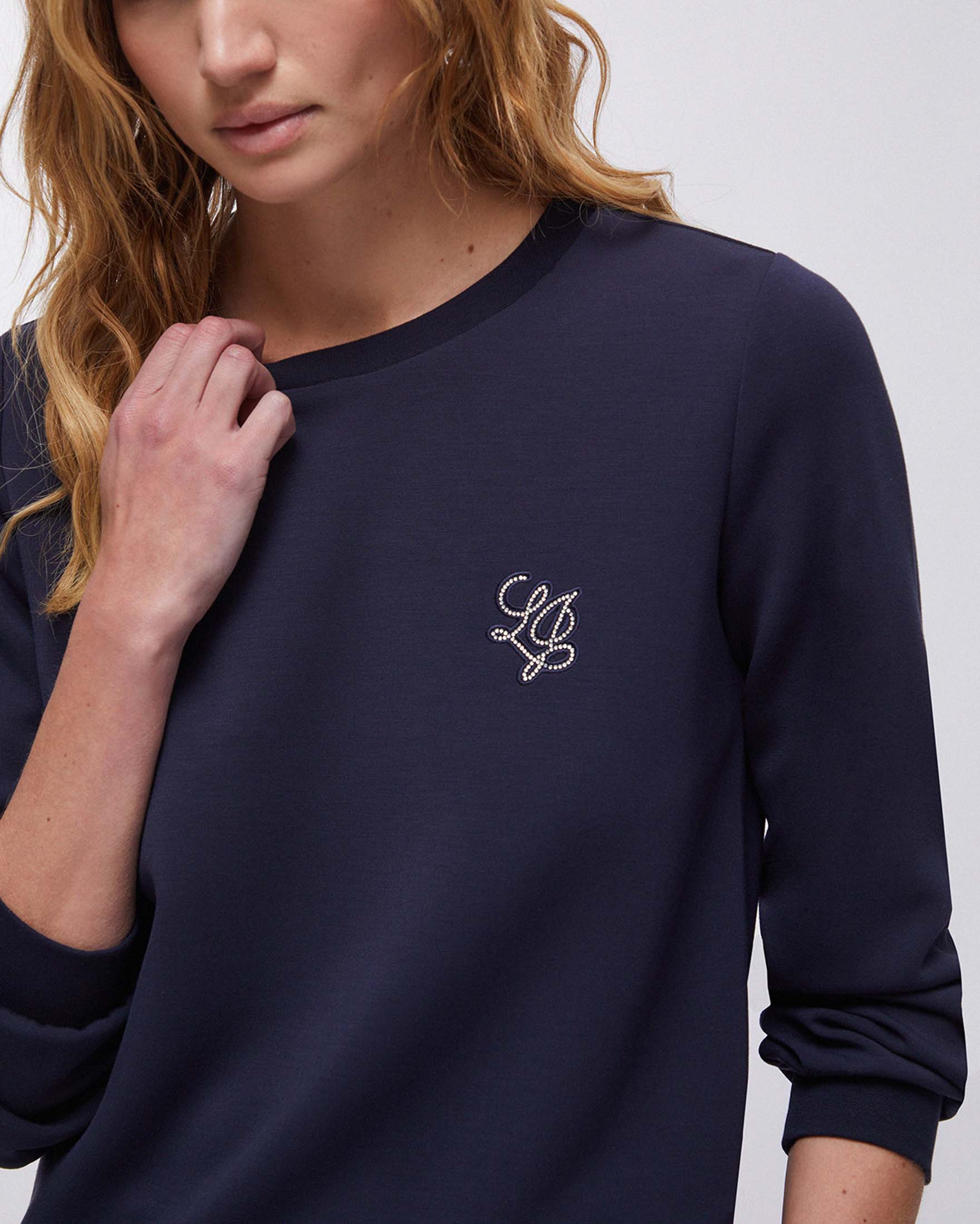 Felpa girocollo Liu Jo Sport blu in neoprene con logo ricamato