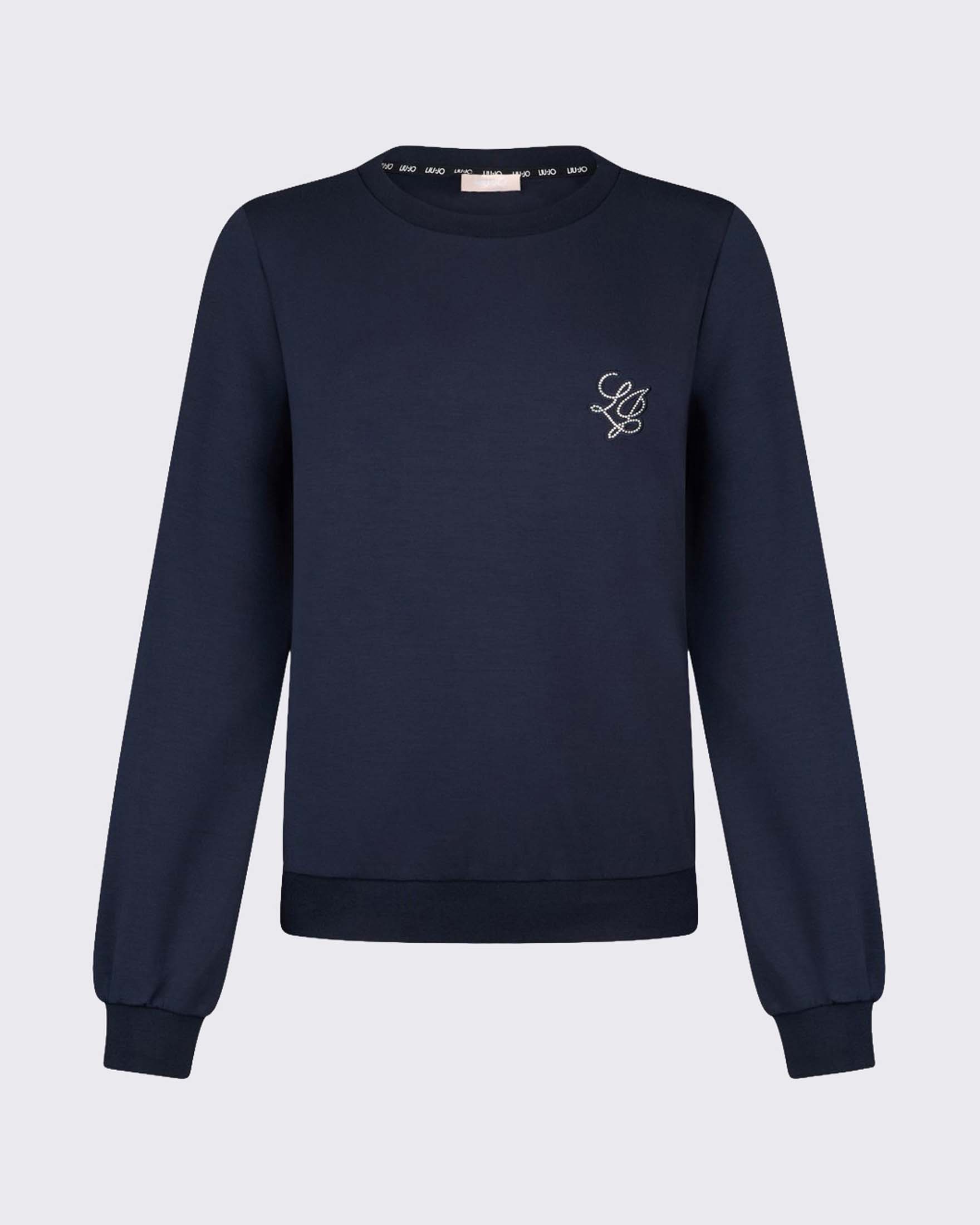 Felpa girocollo Liu Jo Sport blu in neoprene con logo ricamato