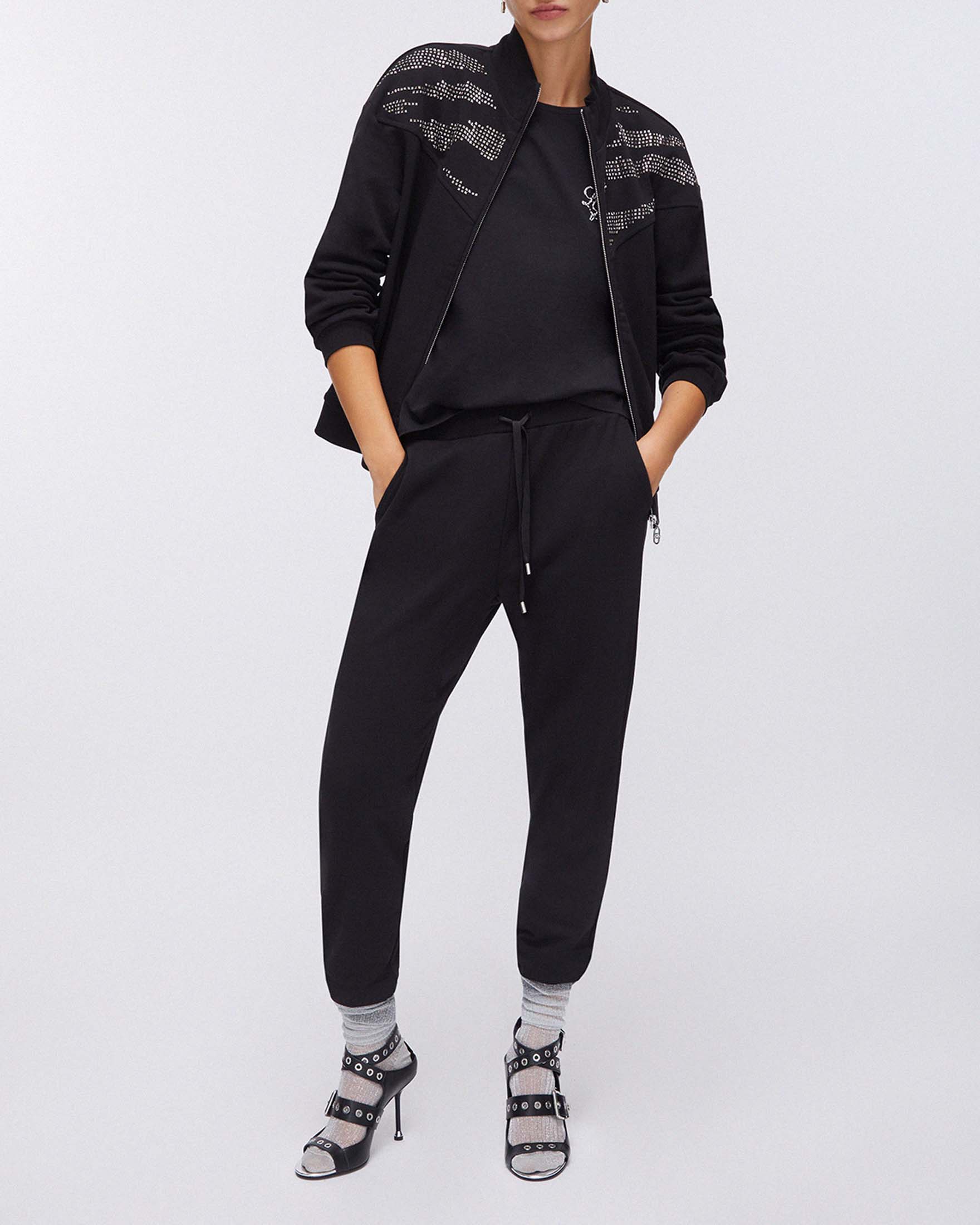 Pantaloni joggers Liu Jo Sport neri in felpa misto cotone con vita elasticizzata regolabile e tasche