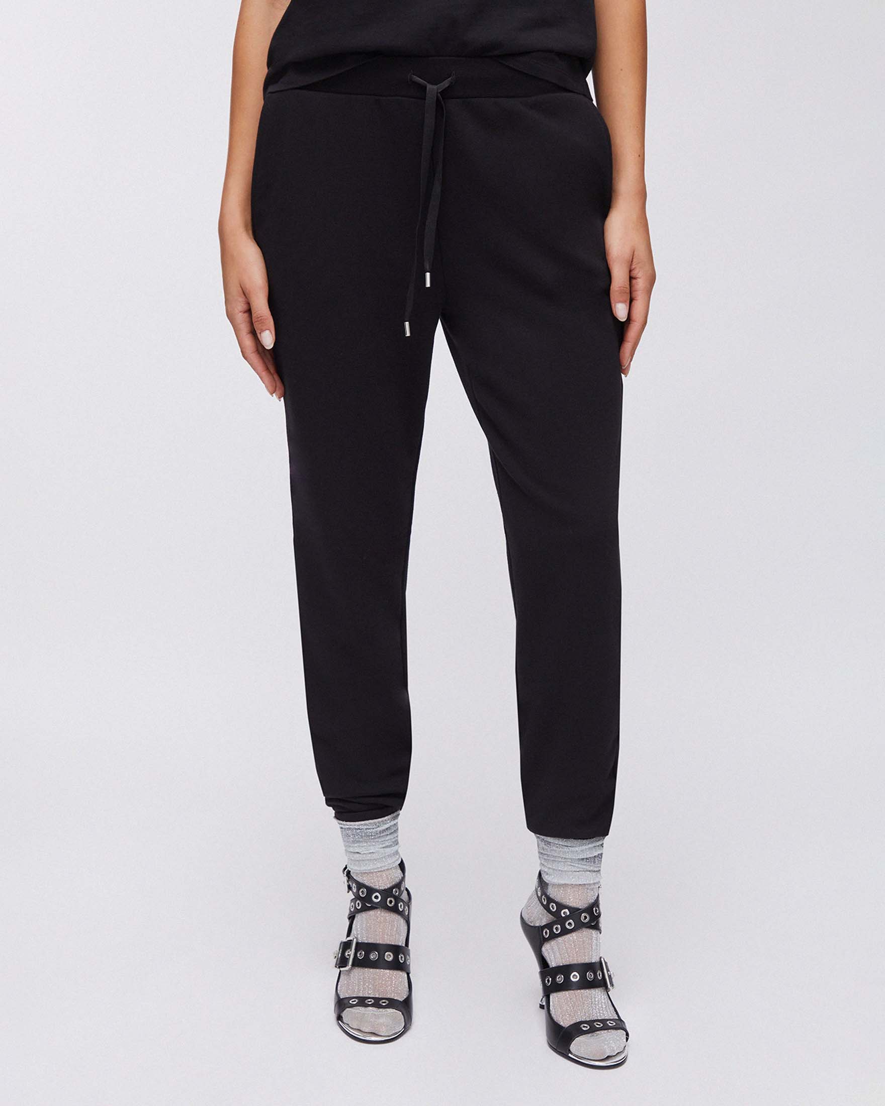 Pantaloni joggers Liu Jo Sport neri in felpa misto cotone con vita elasticizzata regolabile e tasche image