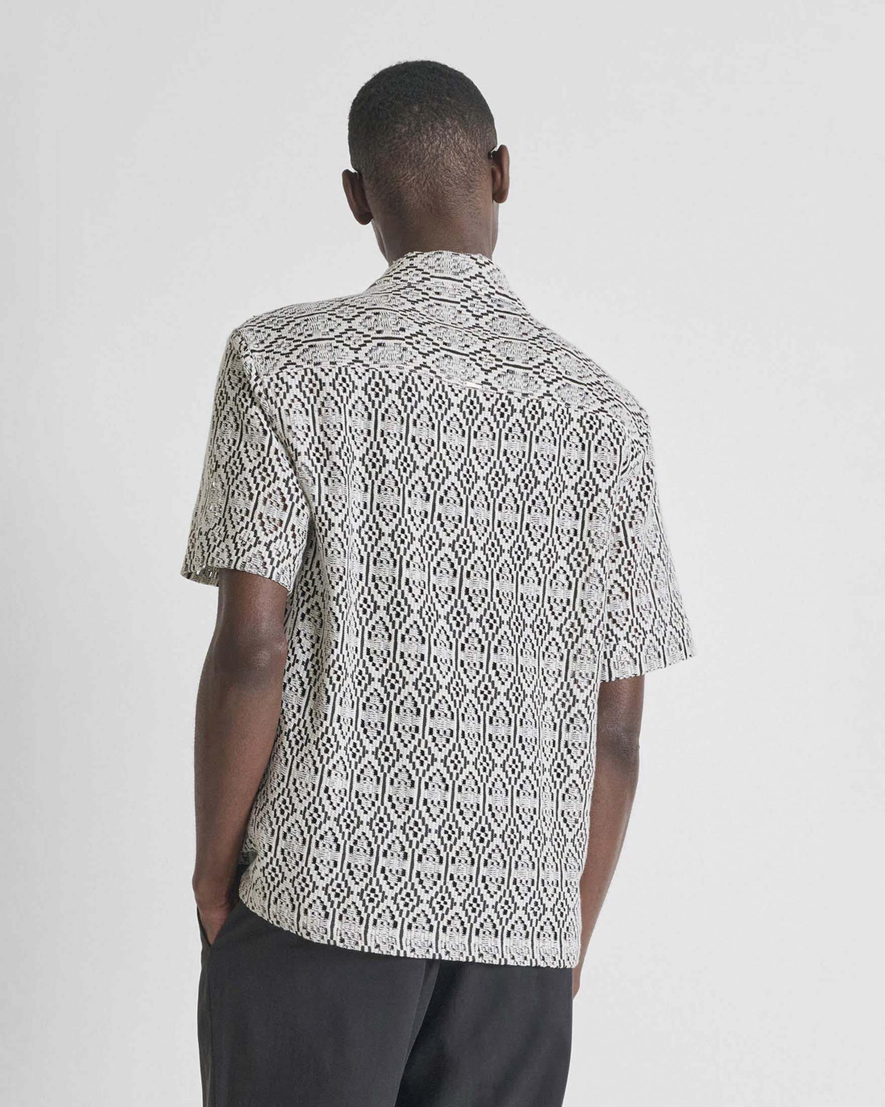 Camicia mezza manica Antony Morato bianca e nera in tessuto traforato di misto cotone image