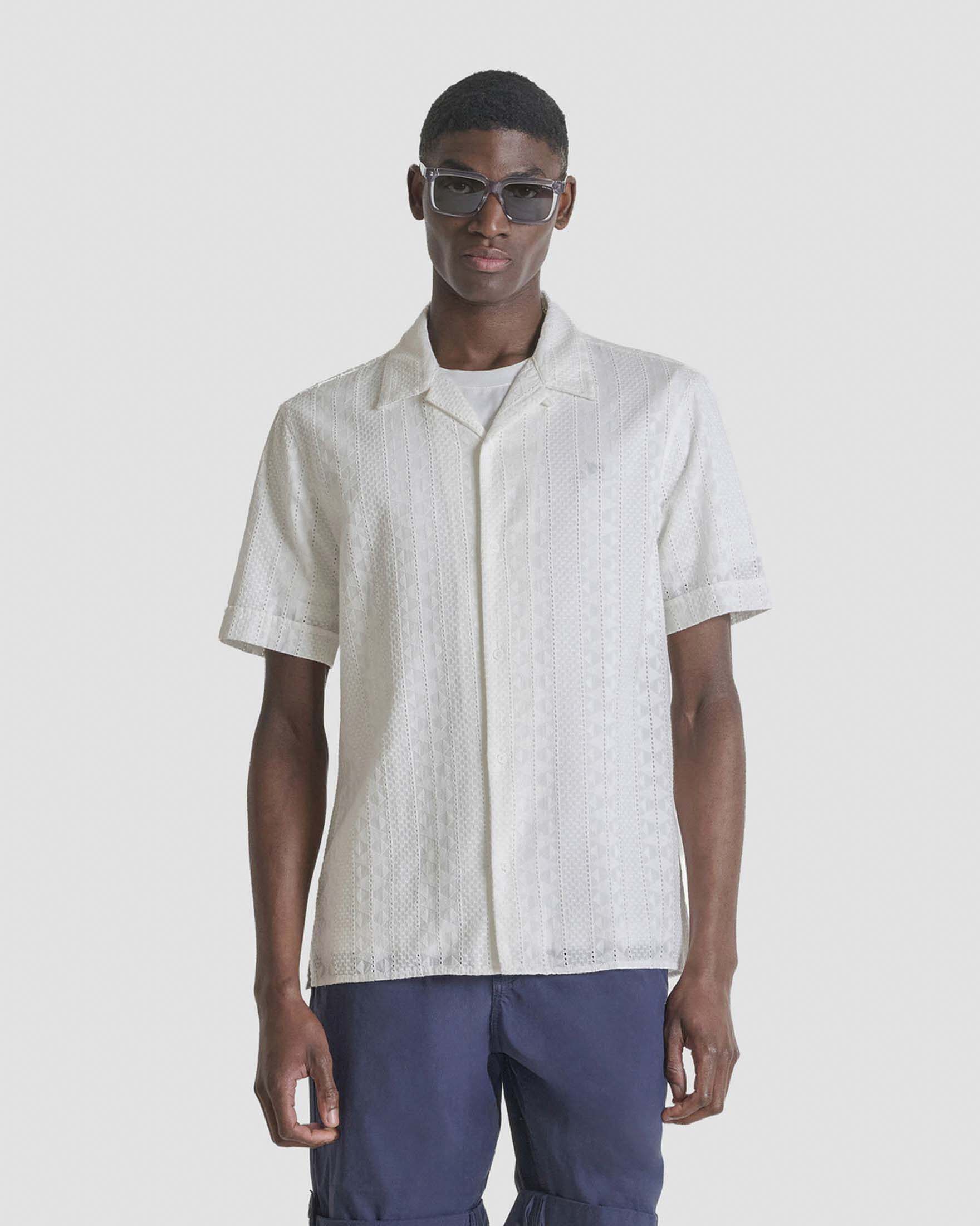 Camicia mezza manica Antony Morato bianca in cotone con colletto bowling
