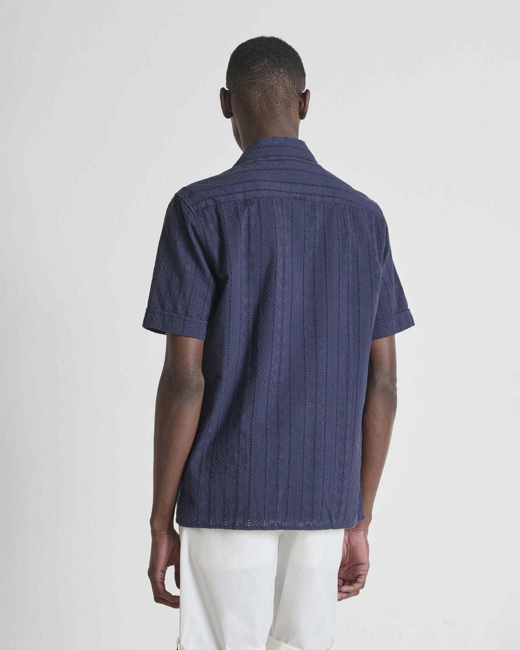 Camicia mezza manica Antony Morato blu in cotone con colletto bowling image