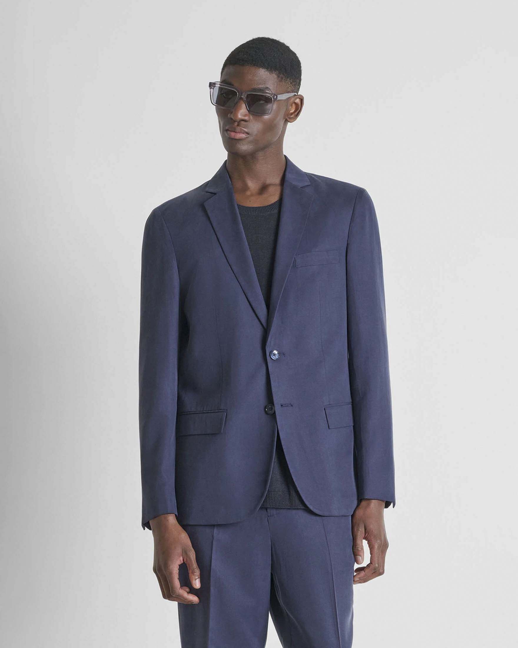 Blazer Antony Morato blu in misto lyocell e lino monopetto