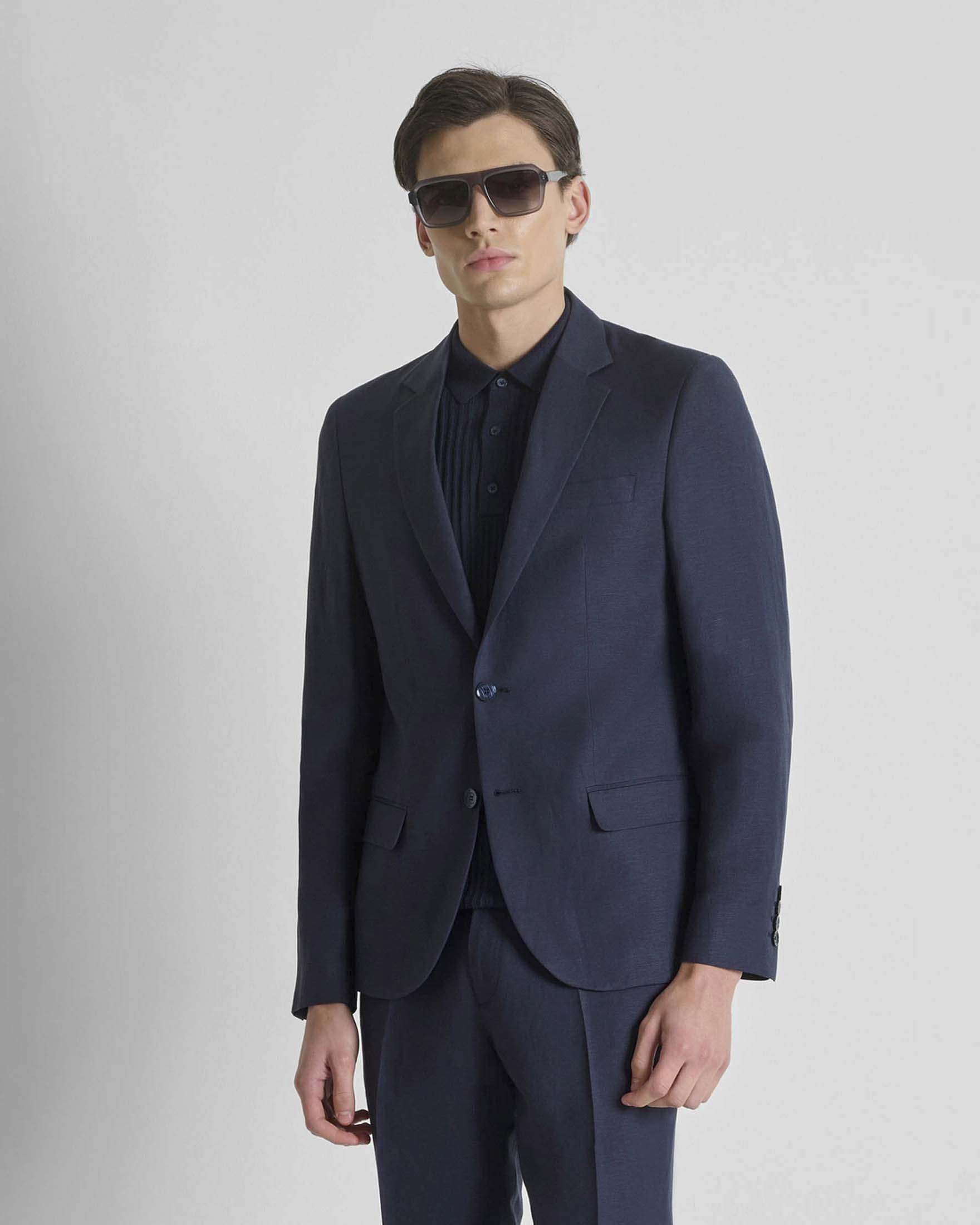 Blazer monopetto Antony Morato blu in misto lino
