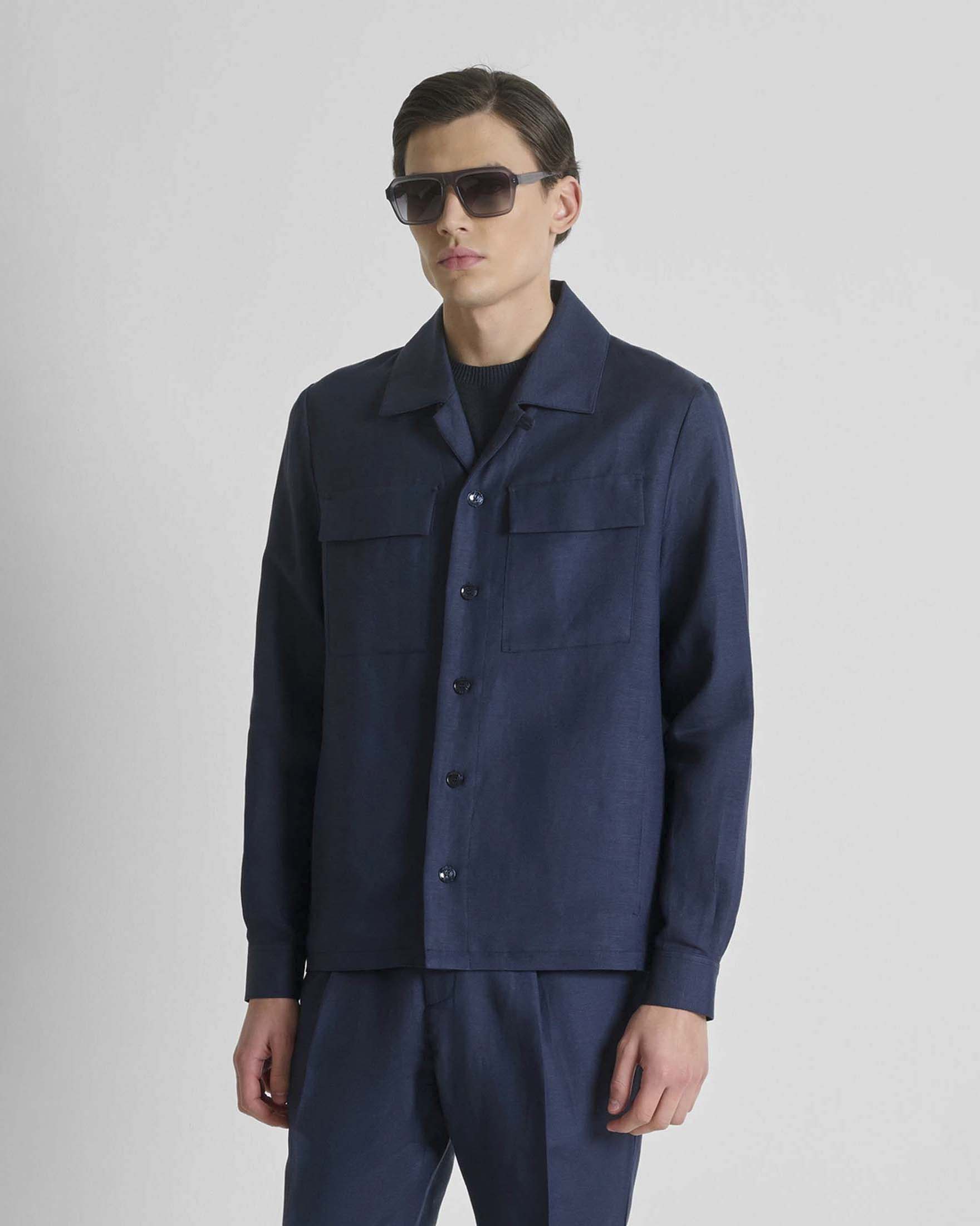 Overshirt Antony Morato blu in misto lino