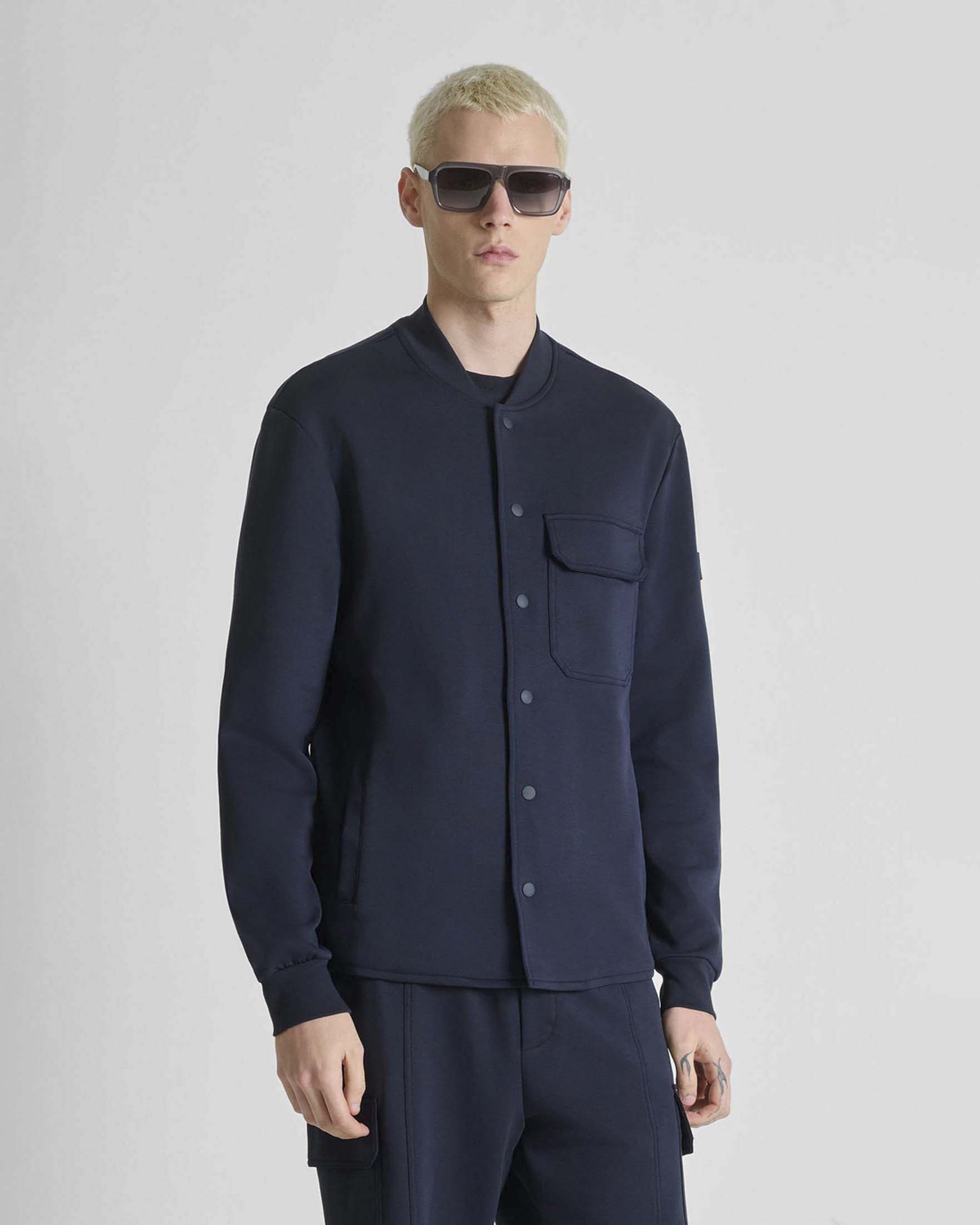 Giubbino Antony Morato blu navy in misto cotone con taschino e patch logo sulla manica