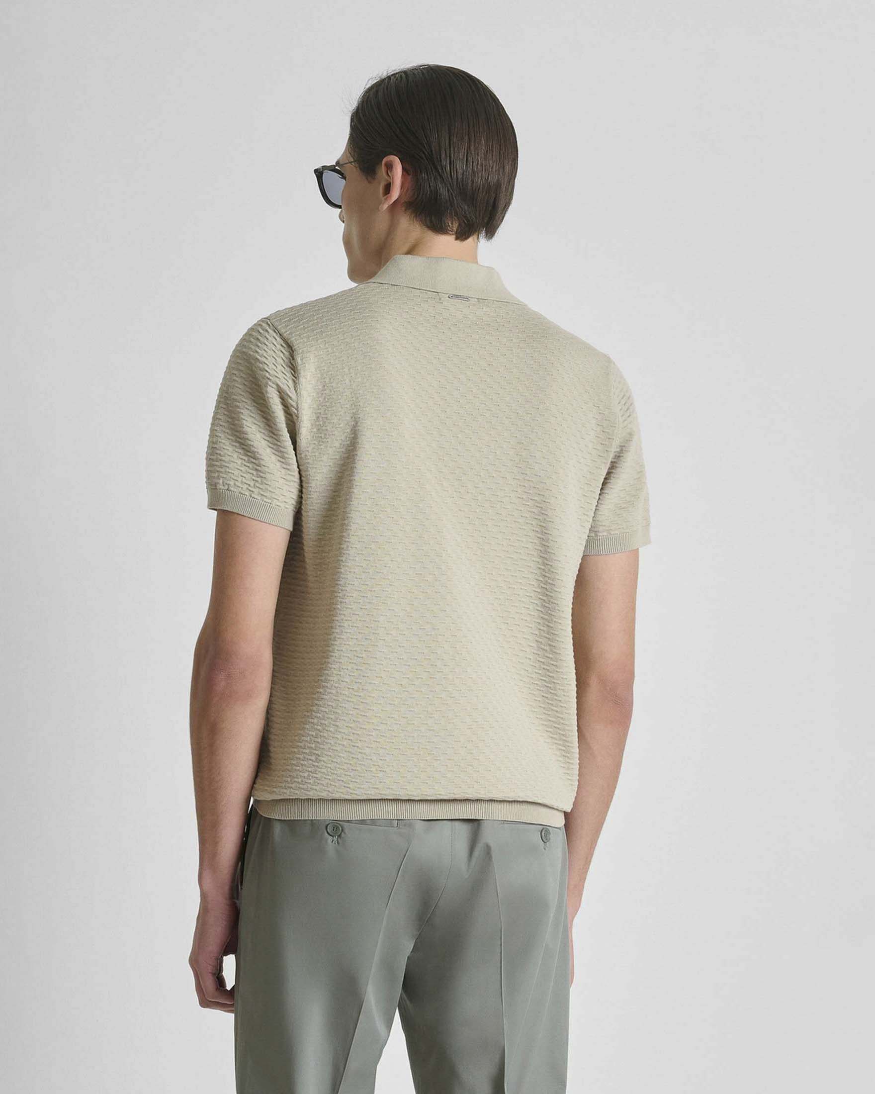 Polo Antony Morato color sabbia in cotone lavorato con colletto bowling image