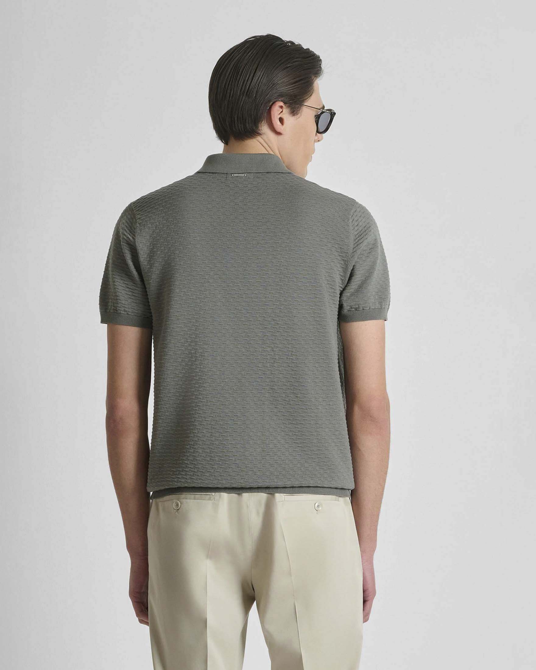 Polo Antony Morato verde militare in cotone lavorato con colletto bowling image