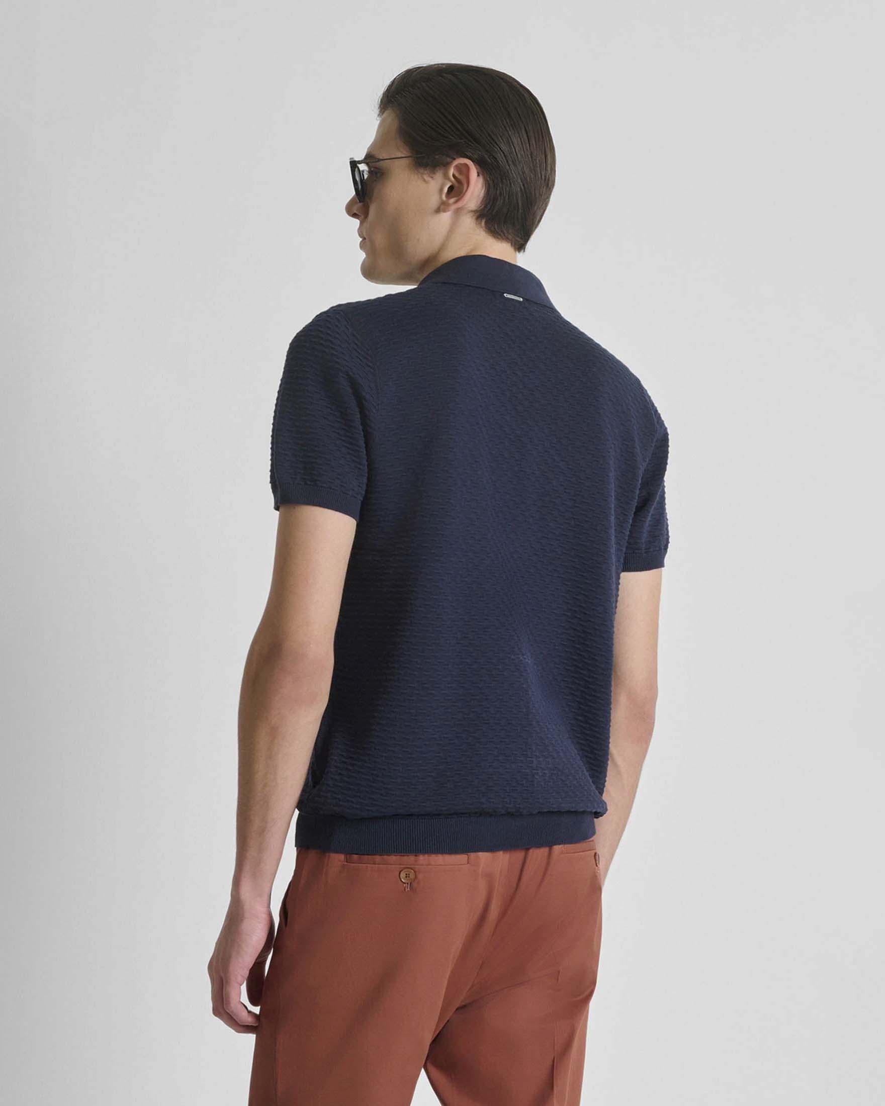 Polo Antony Morato blu in cotone lavorato con colletto bowling image