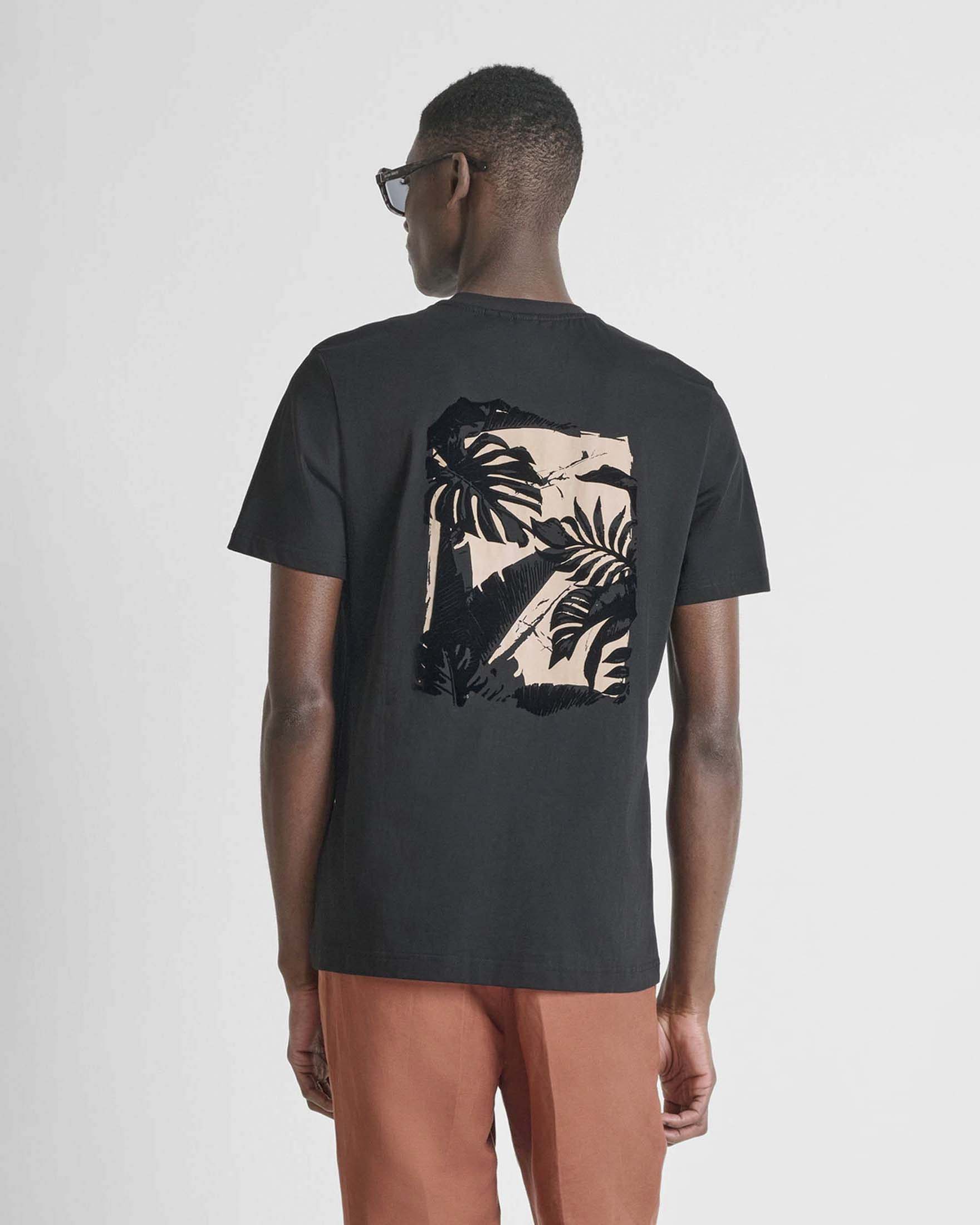 T-shirt Antony Morato nera in cotone con stampa a palme image