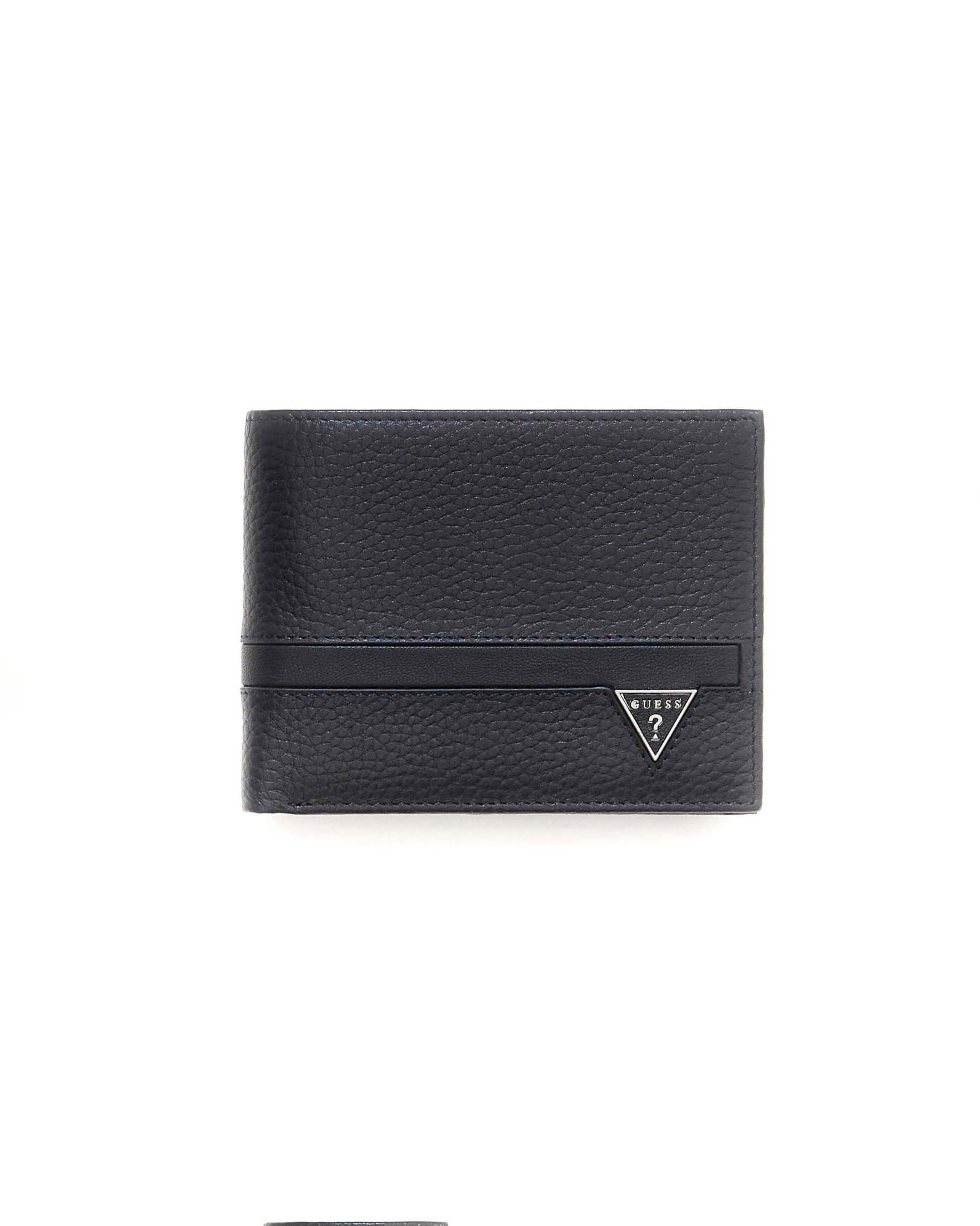 Portafoglio nero in pelle martellata con logo metallico