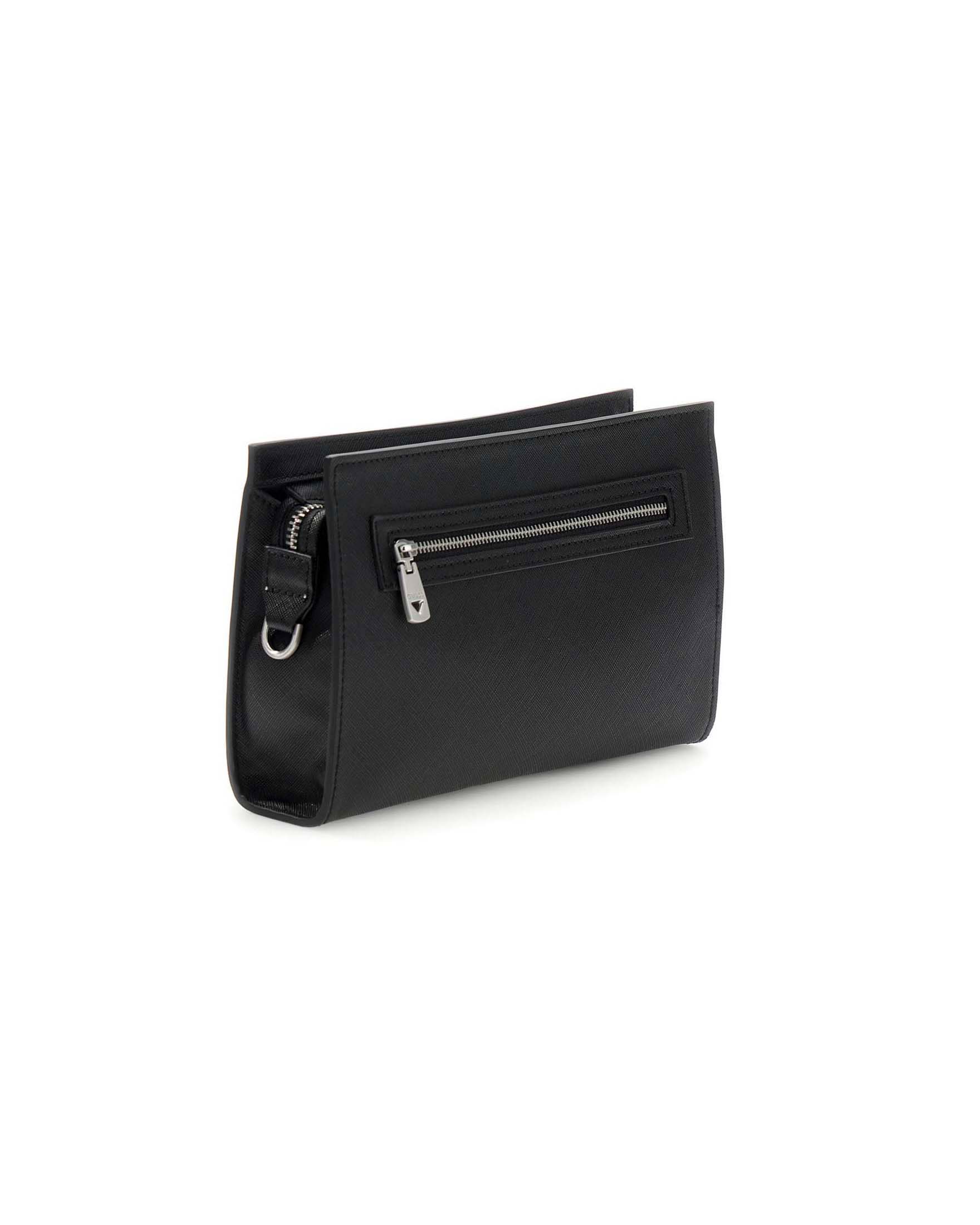 Pochette Guess nera in pelle con placca logo image