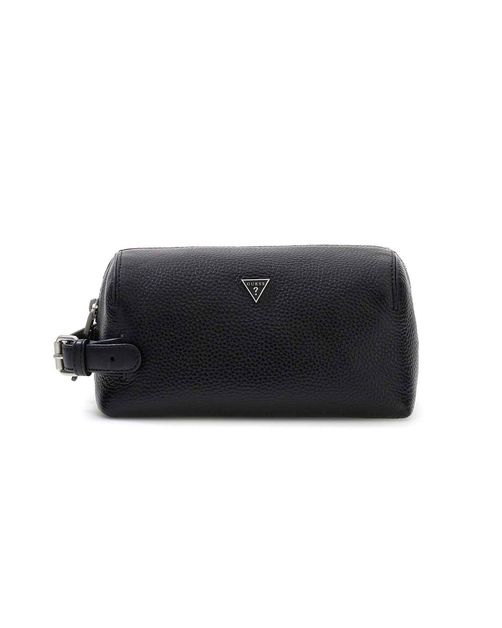 Beauty case Guess nero in pelle martellata con logo metallico