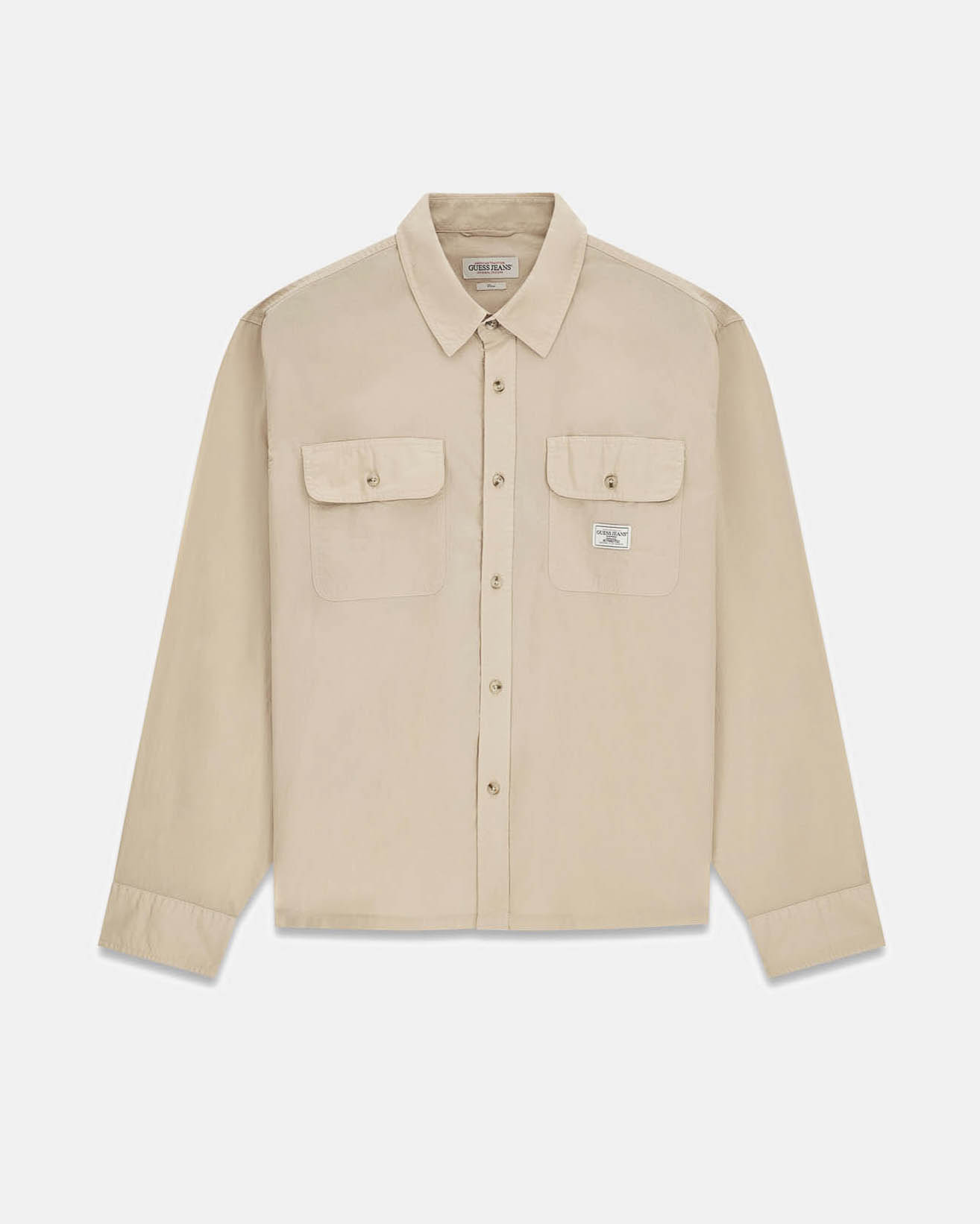 Camicia Guess Jeans sabbia in cotone con patch logo e tasche image