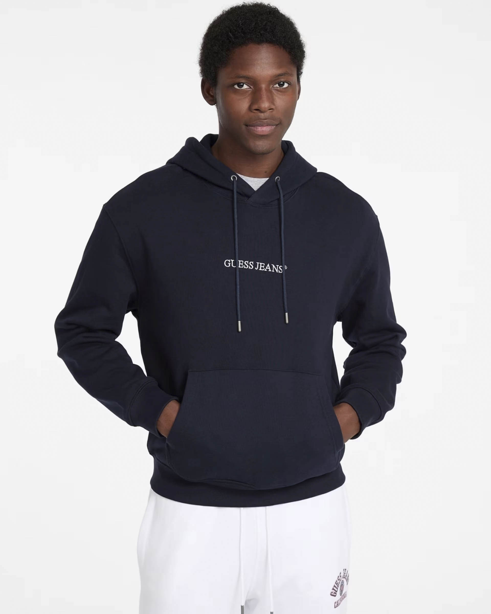 Felpa con cappuccio Guess Jeans nera in cotone con logo ricamato