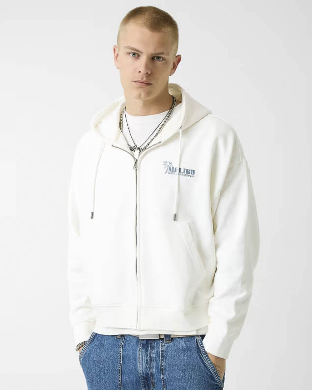 Felpa con cappuccio e zip Guess Jeans bianca in cotone con stampa logo
