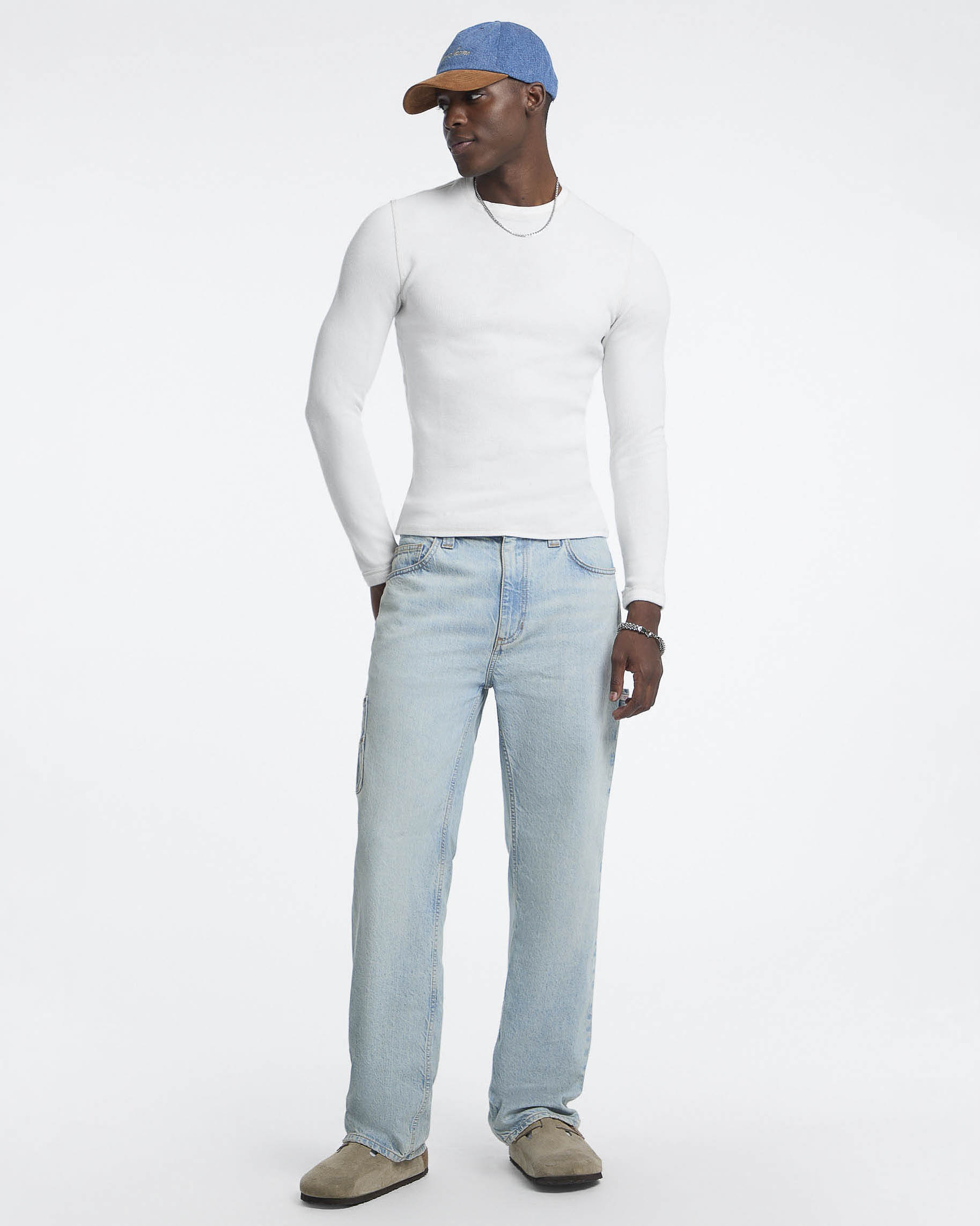 Pantaloni carpenter Jeans lavaggio chiaro in denim di cotone elasticizzato
