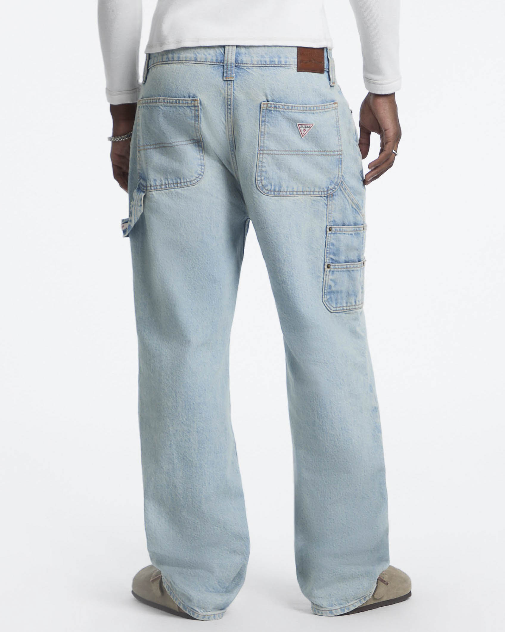 Pantaloni carpenter Guess Jeans lavaggio chiaro in denim di cotone elasticizzato image