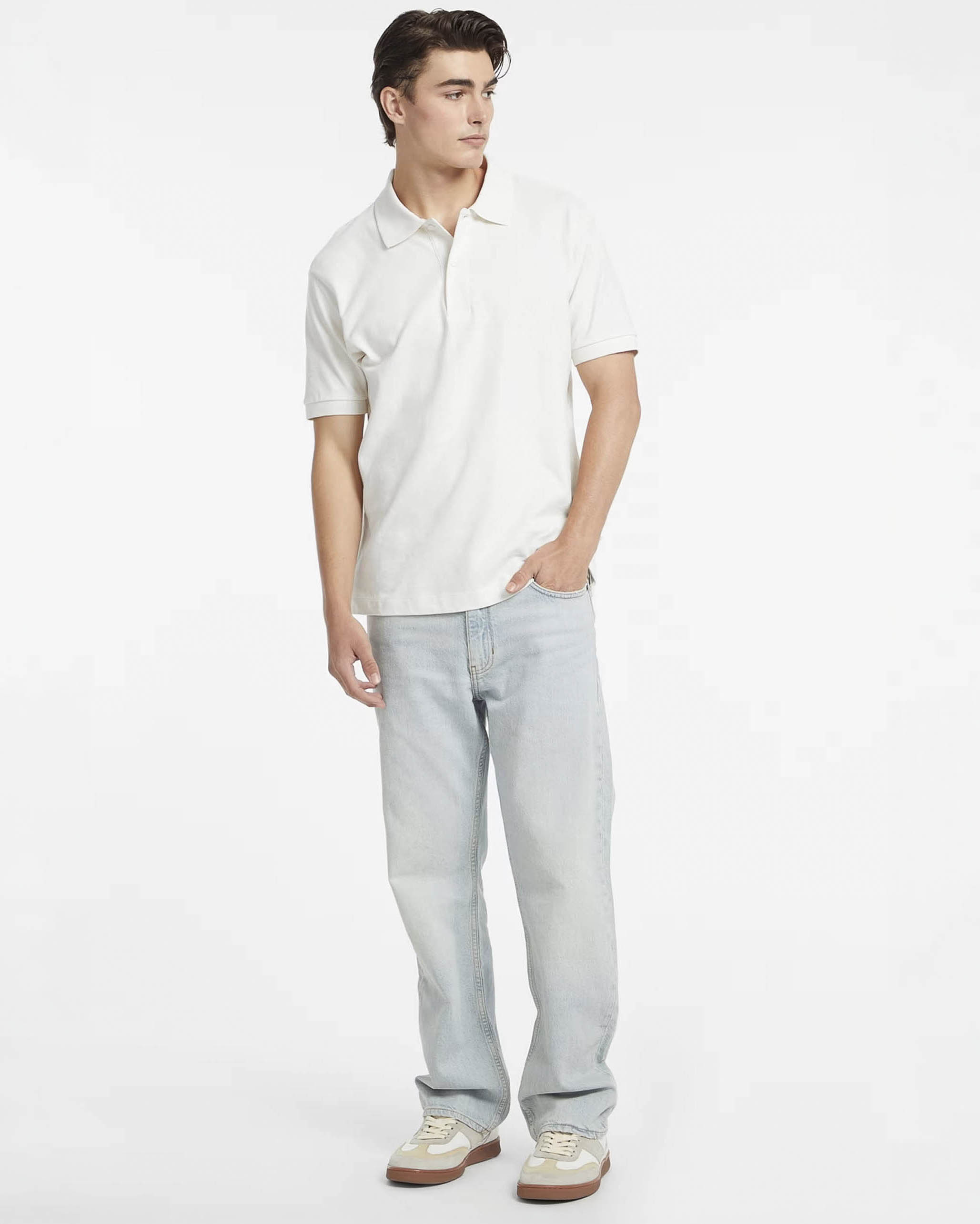 Polo mezza manica Jeans bianca in cotone con logo ricamato