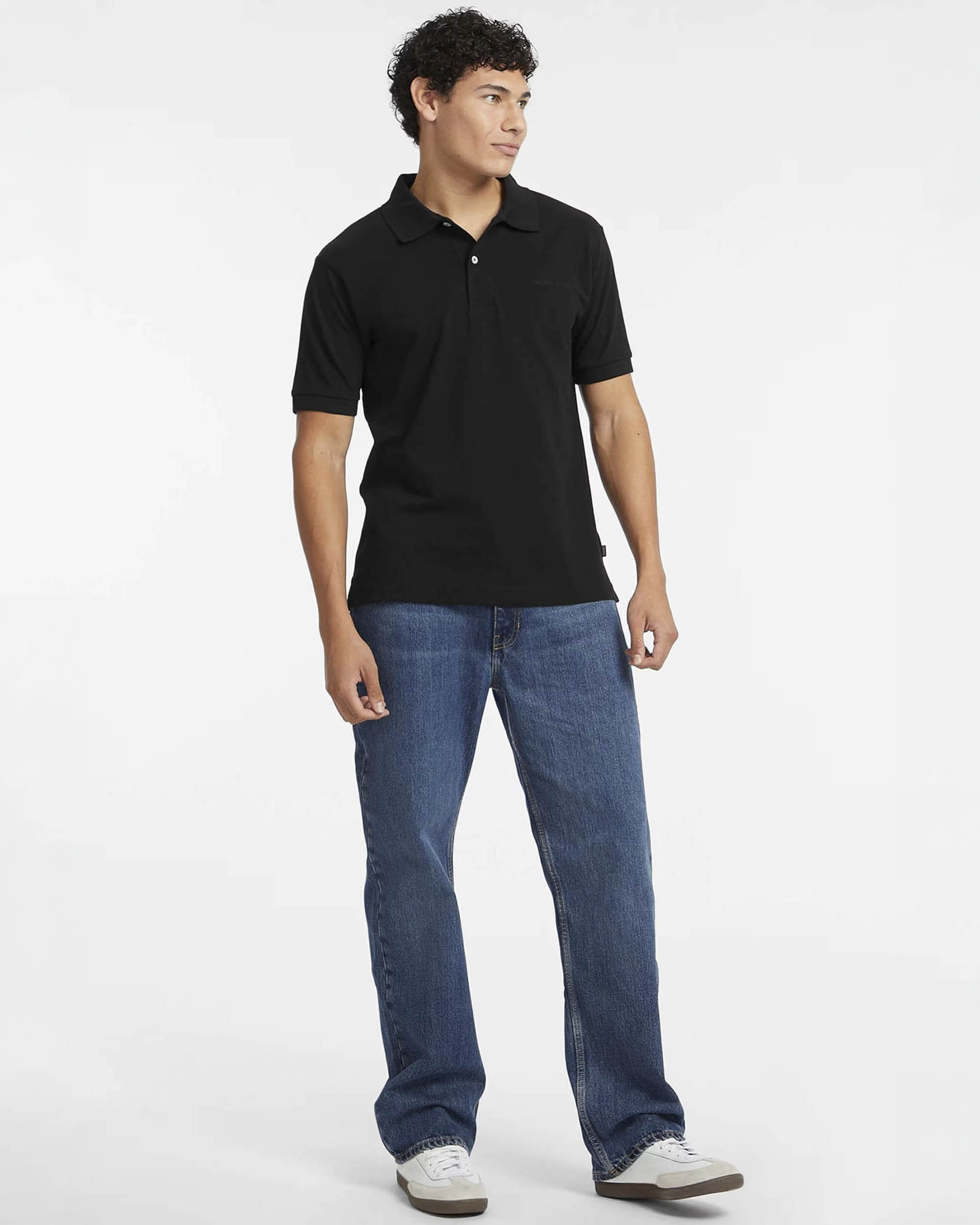 Polo mezza manica Jeans nera in cotone con logo frontale ricamato